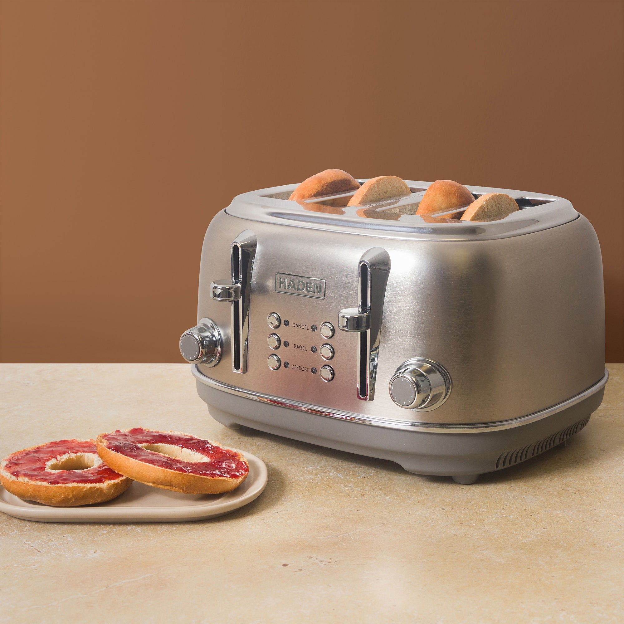 Haden Heritage 4-Slice Wide-Slot Toaster w/ Crumb Trays, Stainless Steel/Chrome