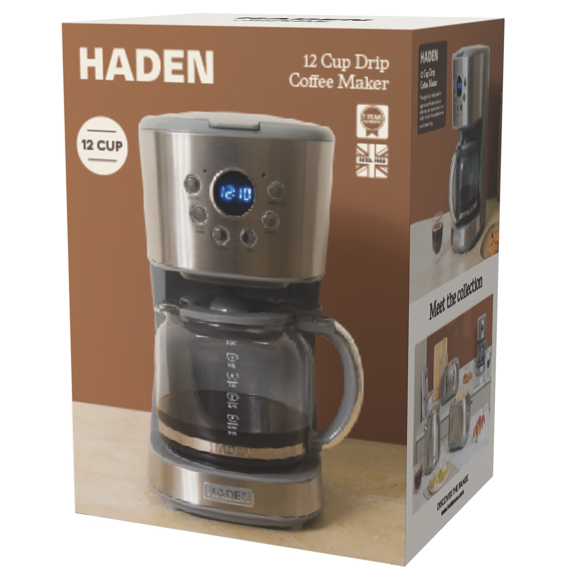 Haden 12 Cup Programmable Drip Coffee Maker with Timer, Stainless Steel/Chrome - VMInnovations