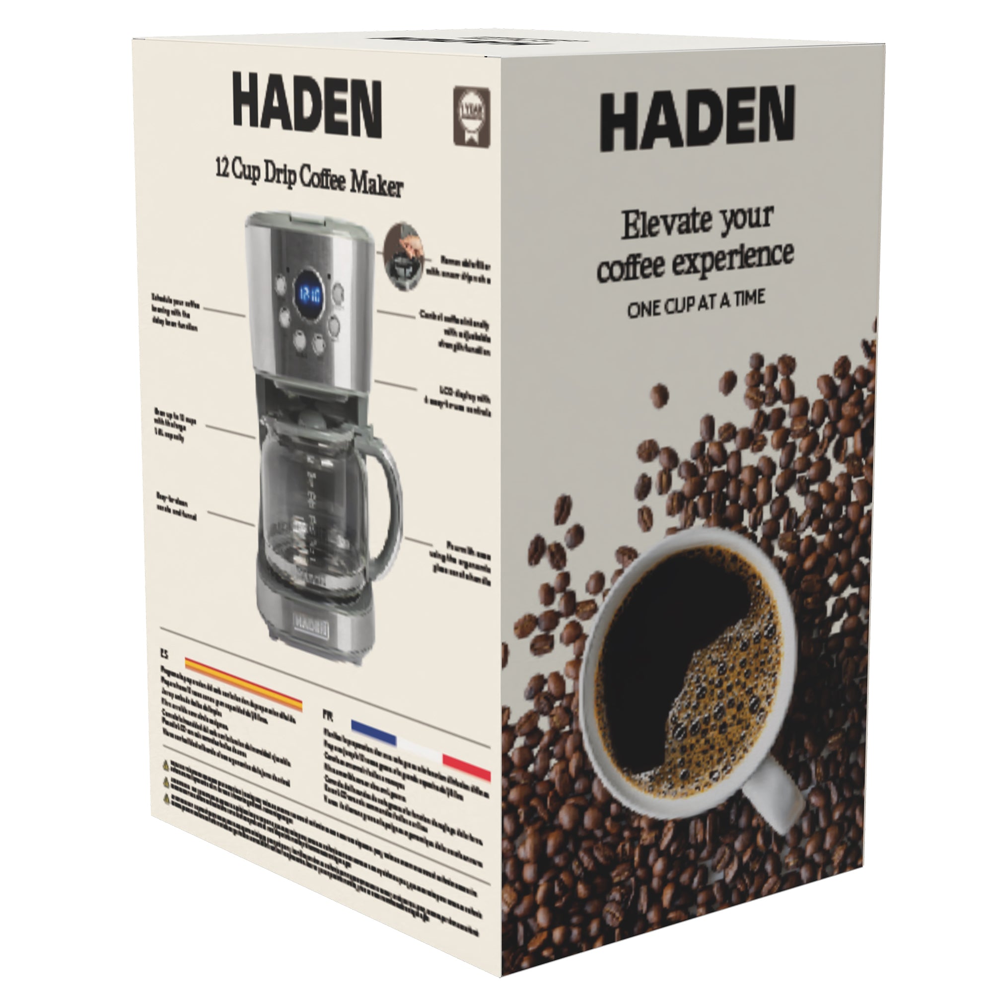 Haden 12 Cup Programmable Drip Coffee Maker with Timer, Stainless Steel/Chrome - VMInnovations