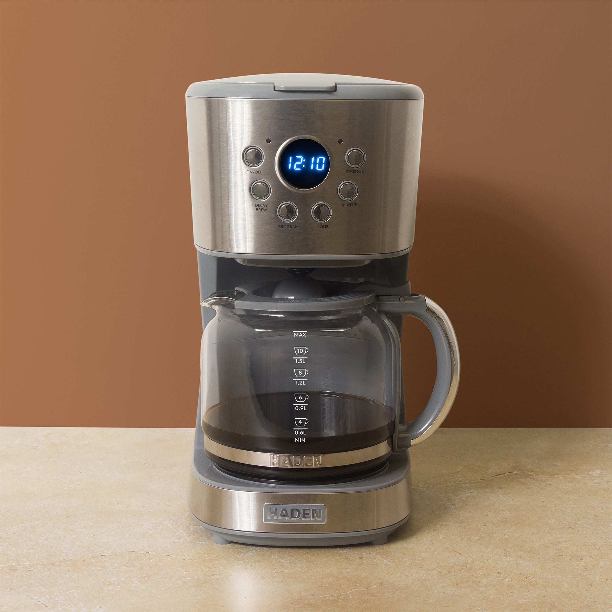 Haden 12 Cup Programmable Drip Coffee Maker with Timer, Stainless Steel/Chrome