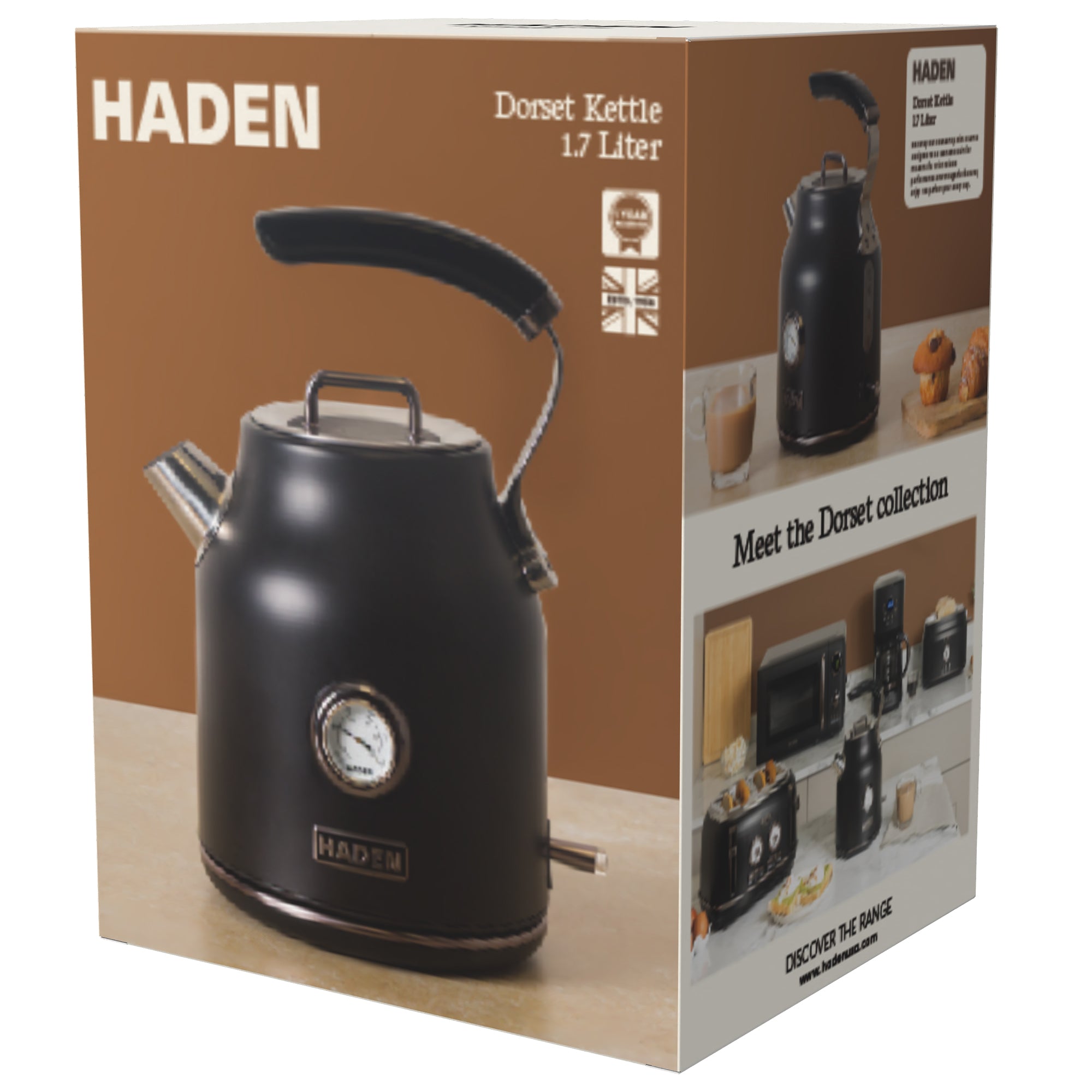 Haden Dorset 1.7L Cordless Electric Tea Kettle with Auto Shut-Off, Black/Pewter - VMInnovations