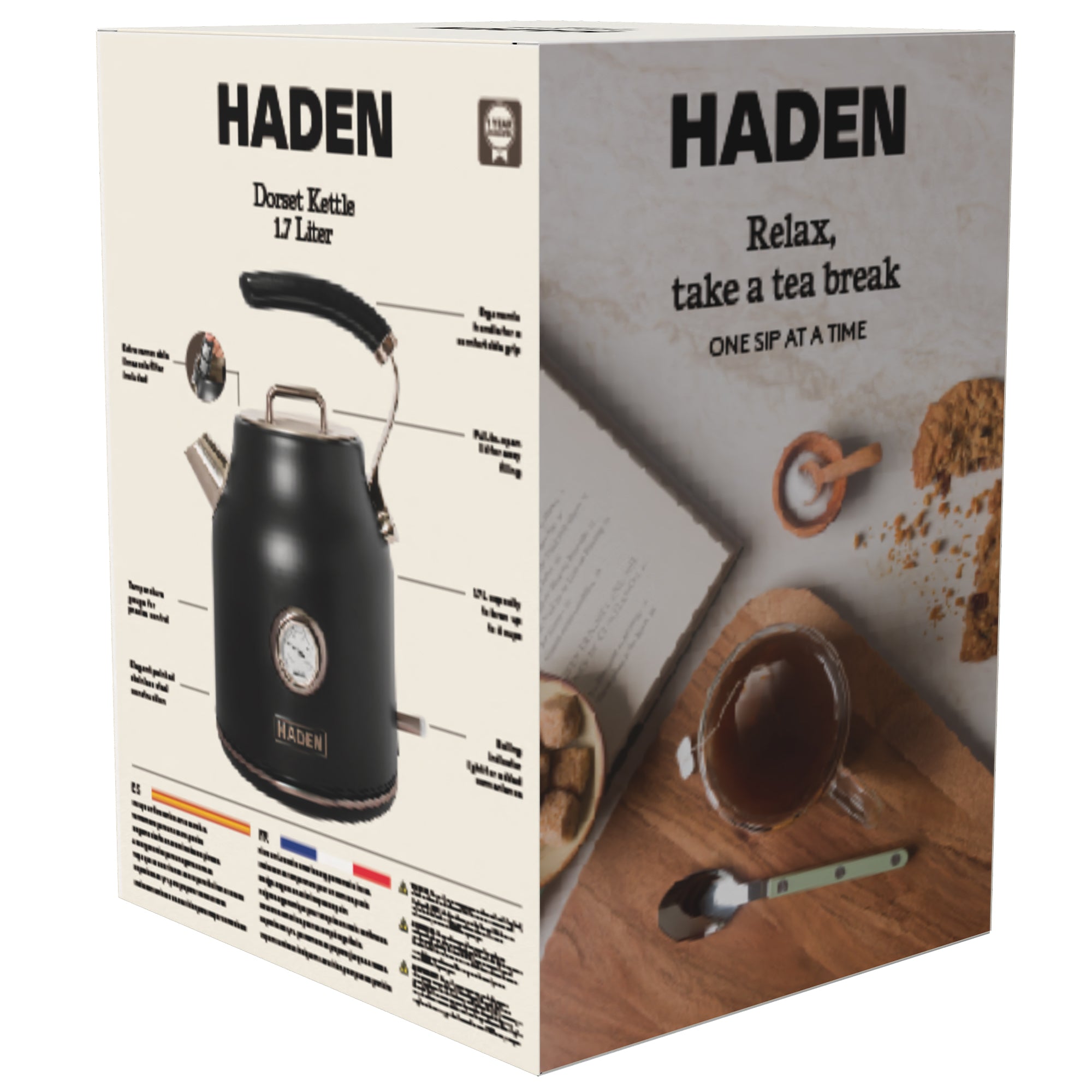 Haden Dorset 1.7L Cordless Electric Tea Kettle with Auto Shut-Off, Black/Pewter - VMInnovations