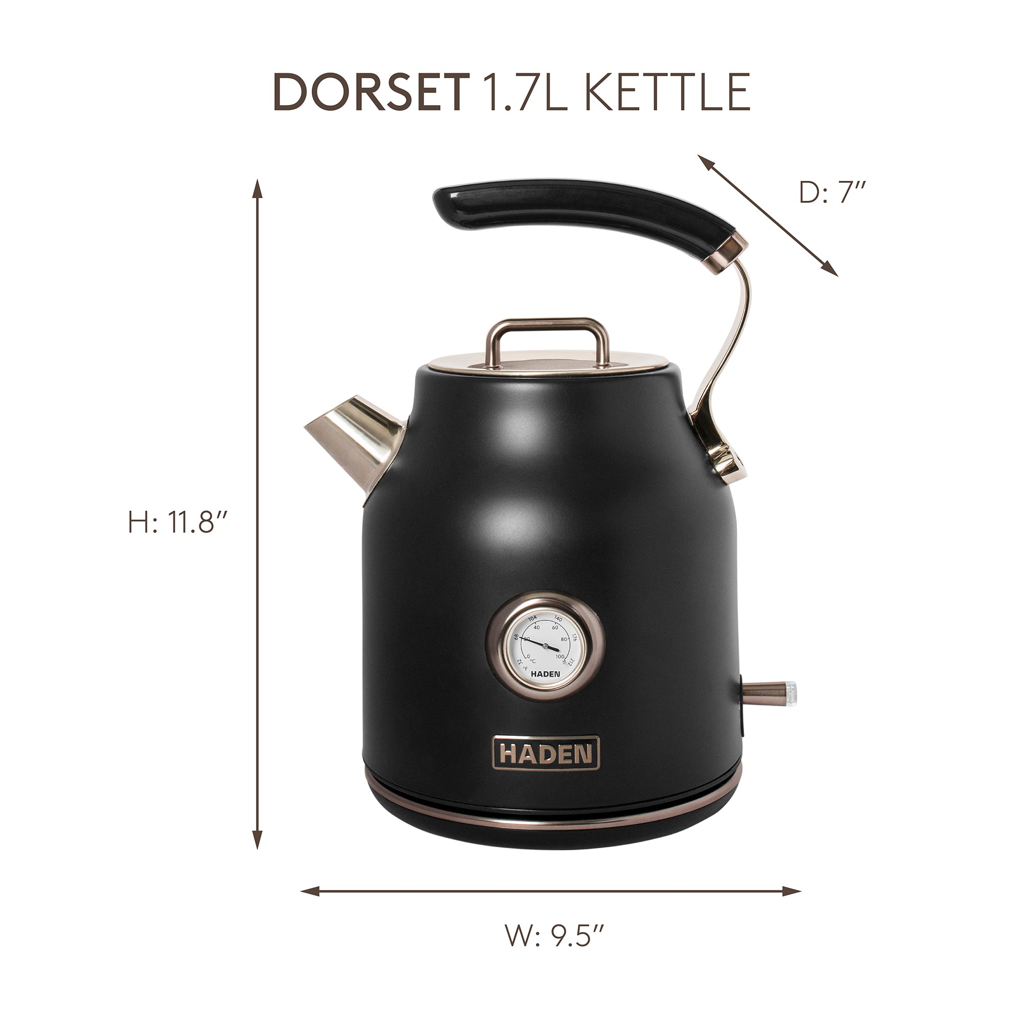 Haden Dorset 1.7L Cordless Electric Tea Kettle with Auto Shut-Off, Black/Pewter