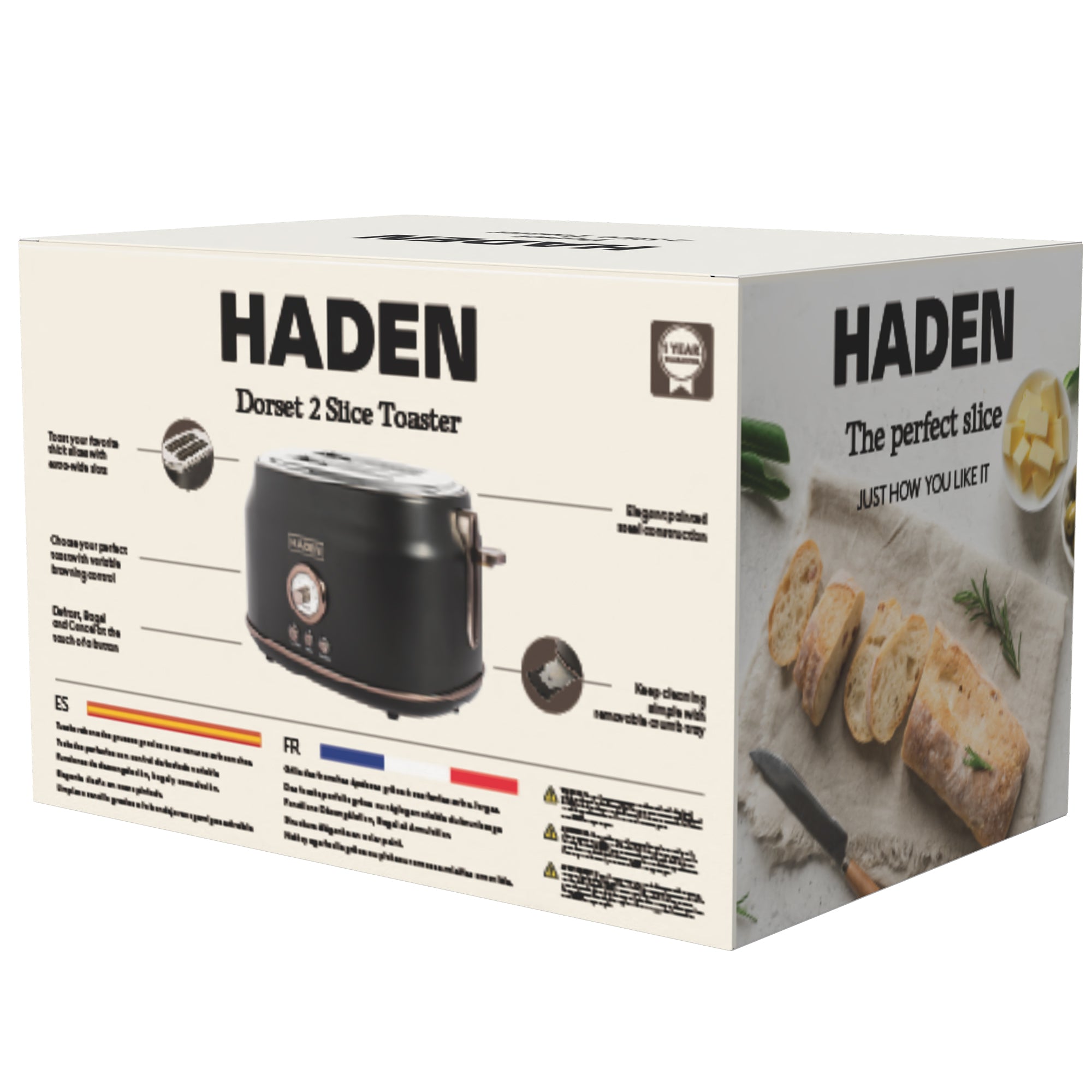 Haden Dorset 2-Slice Wide-Slot Stainless Steel Bread Toaster, Black and Pewter - VMInnovations