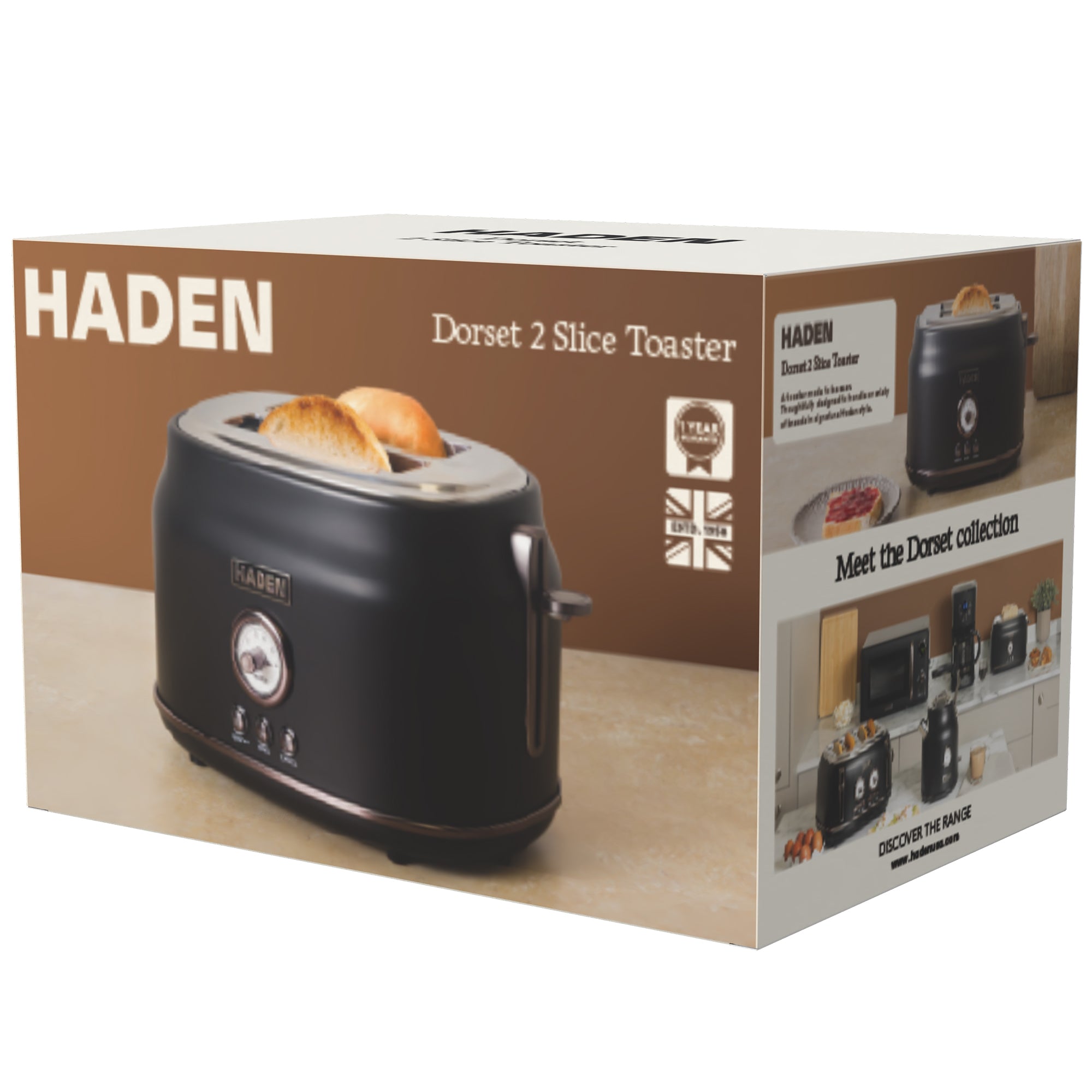 Haden Dorset 2-Slice Wide-Slot Stainless Steel Bread Toaster, Black and Pewter - VMInnovations