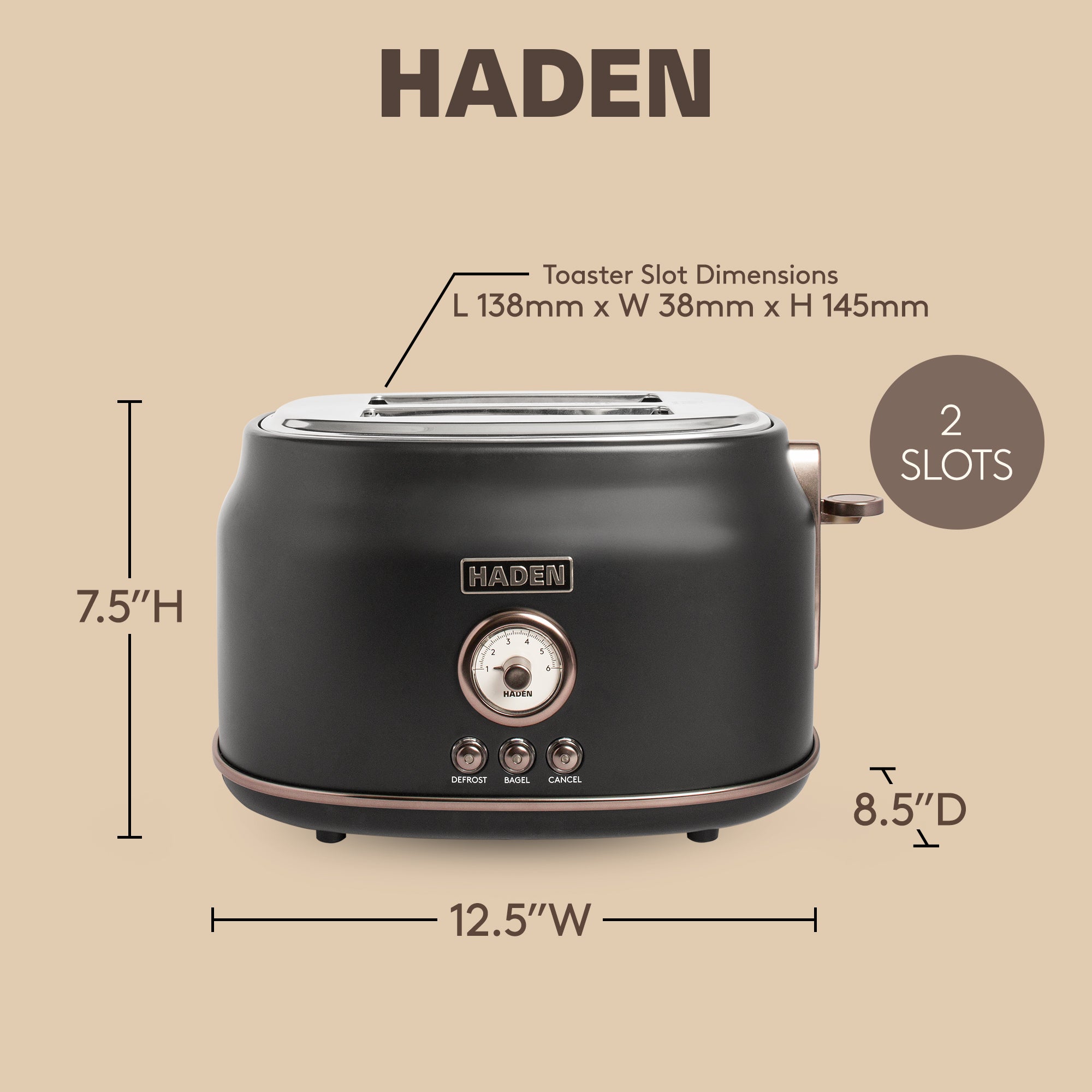 Haden Dorset 2-Slice Wide-Slot Stainless Steel Bread Toaster, Black and Pewter - VMInnovations