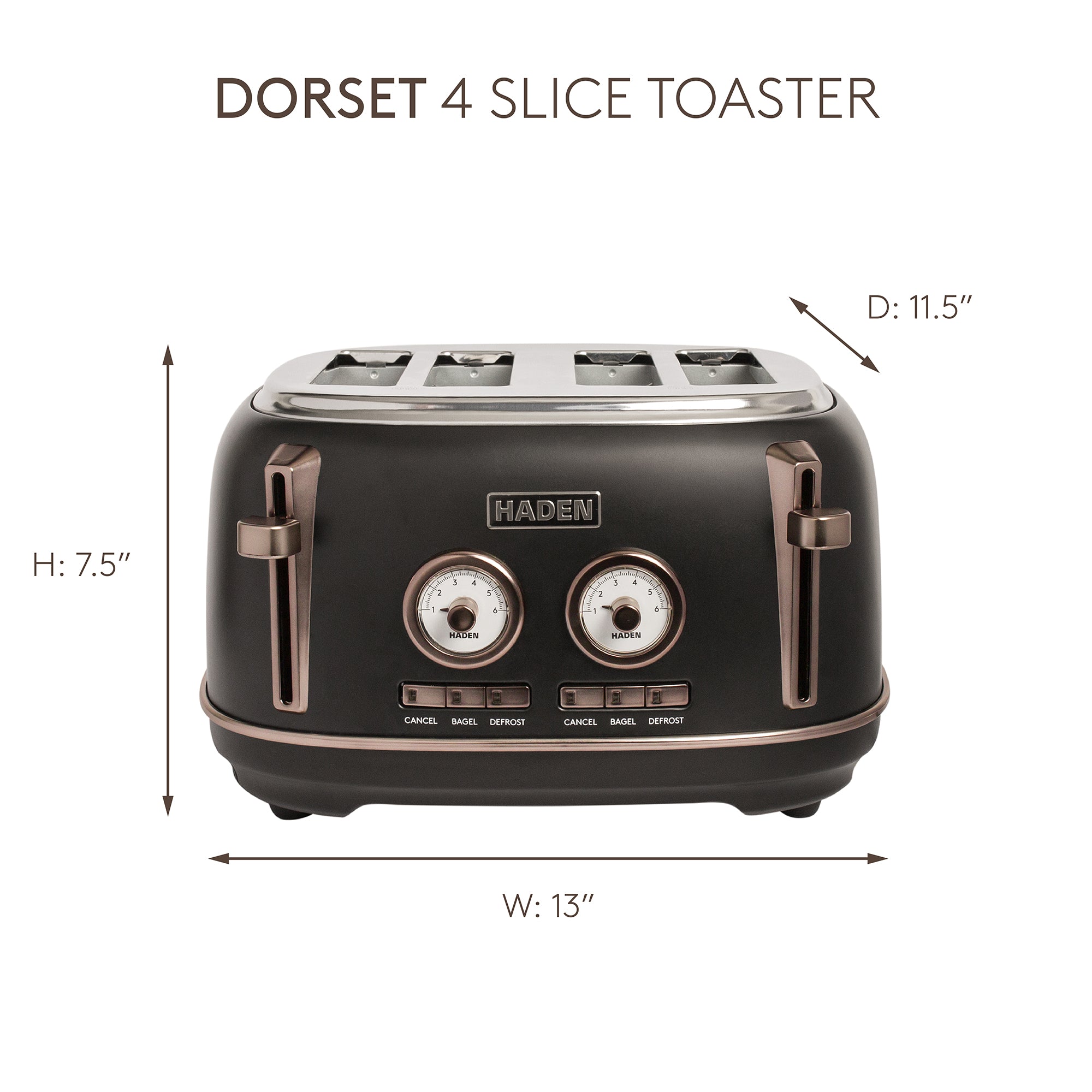 Haden Dorset 4-Slice Wide-Slot Stainless Steel Bread Toaster, Black and Pewter