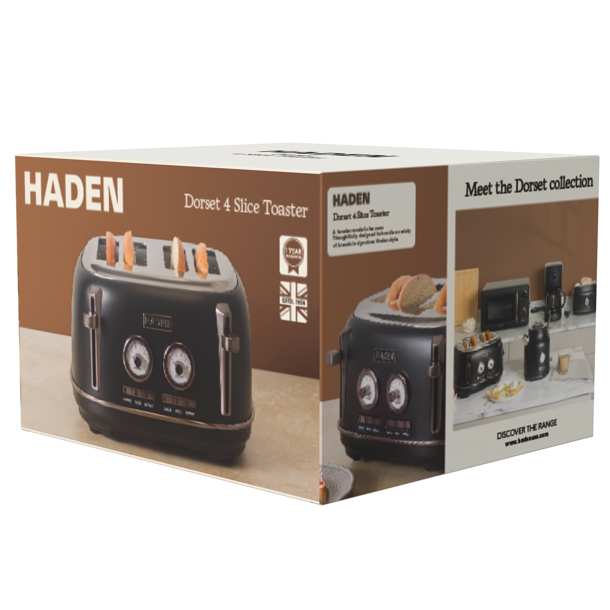 Haden Dorset 4-Slice Wide-Slot Stainless Steel Bread Toaster, Black and Pewter - VMInnovations