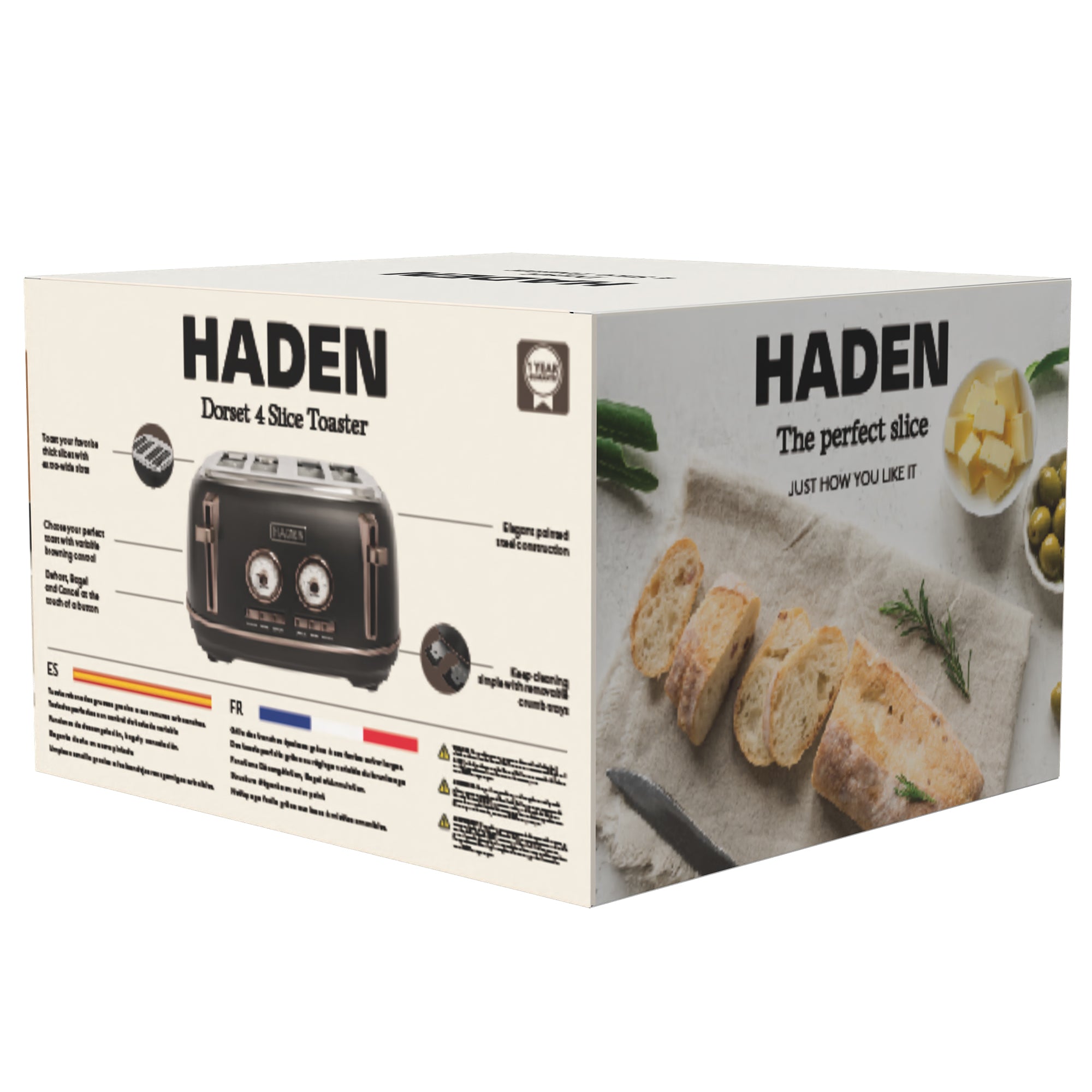 Haden Dorset 4-Slice Wide-Slot Stainless Steel Bread Toaster, Black and Pewter - VMInnovations