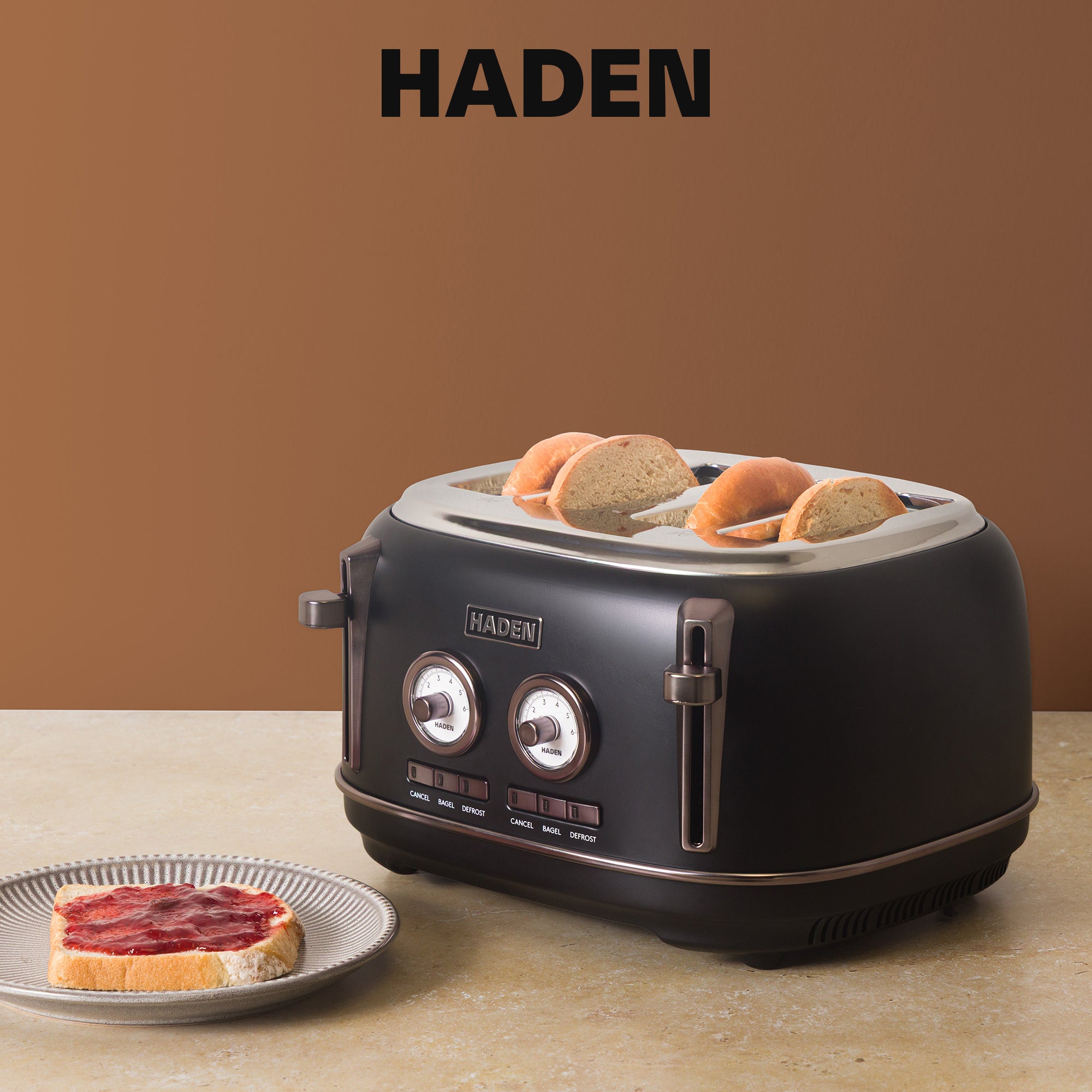 Haden Dorset 4-Slice Wide-Slot Stainless Steel Bread Toaster, Black and Pewter - VMInnovations