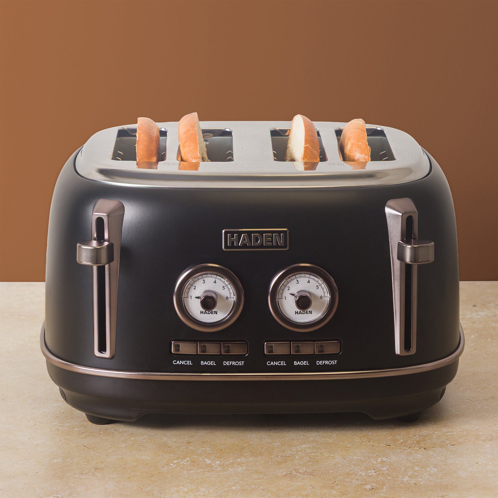 Haden Dorset 4-Slice Wide-Slot Stainless Steel Bread Toaster, Black and Pewter