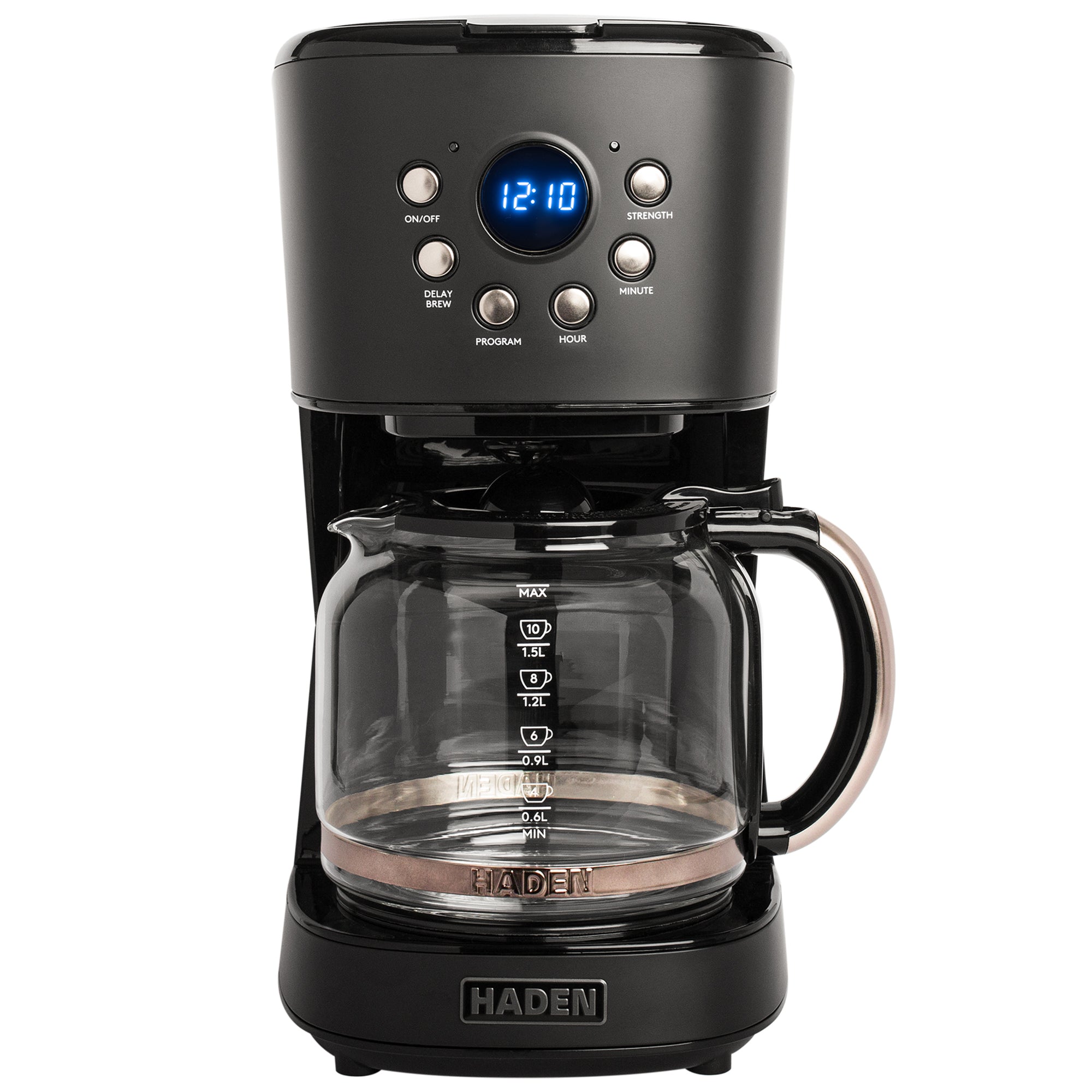 Haden 12 Cup Programmable Drip Coffee Maker with Strength Control, Black/Pewter - VMInnovations