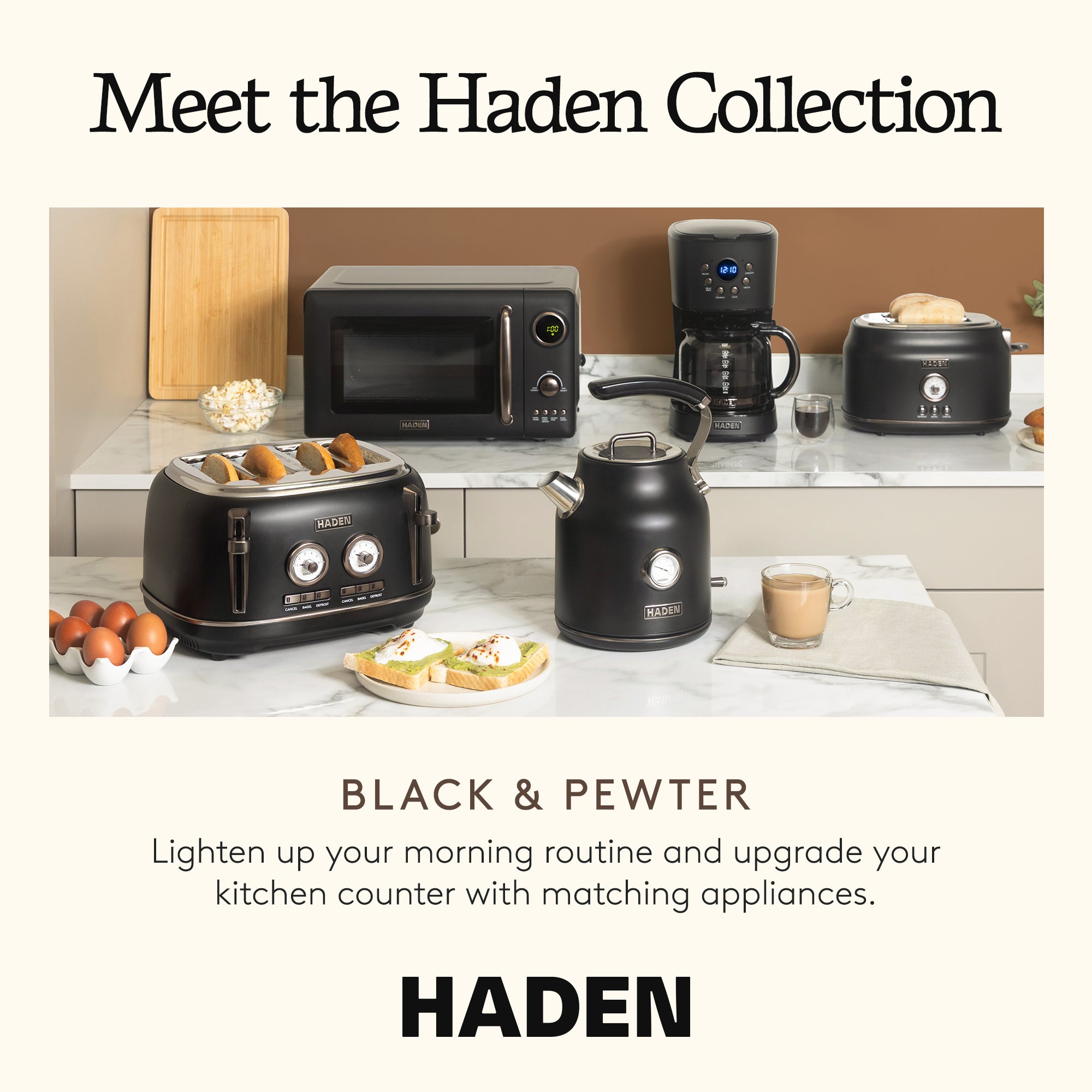 Haden 0.7 Cubic Foot Compact Countertop Microwave Oven, 700 Watts, Black/Pewter - VMInnovations
