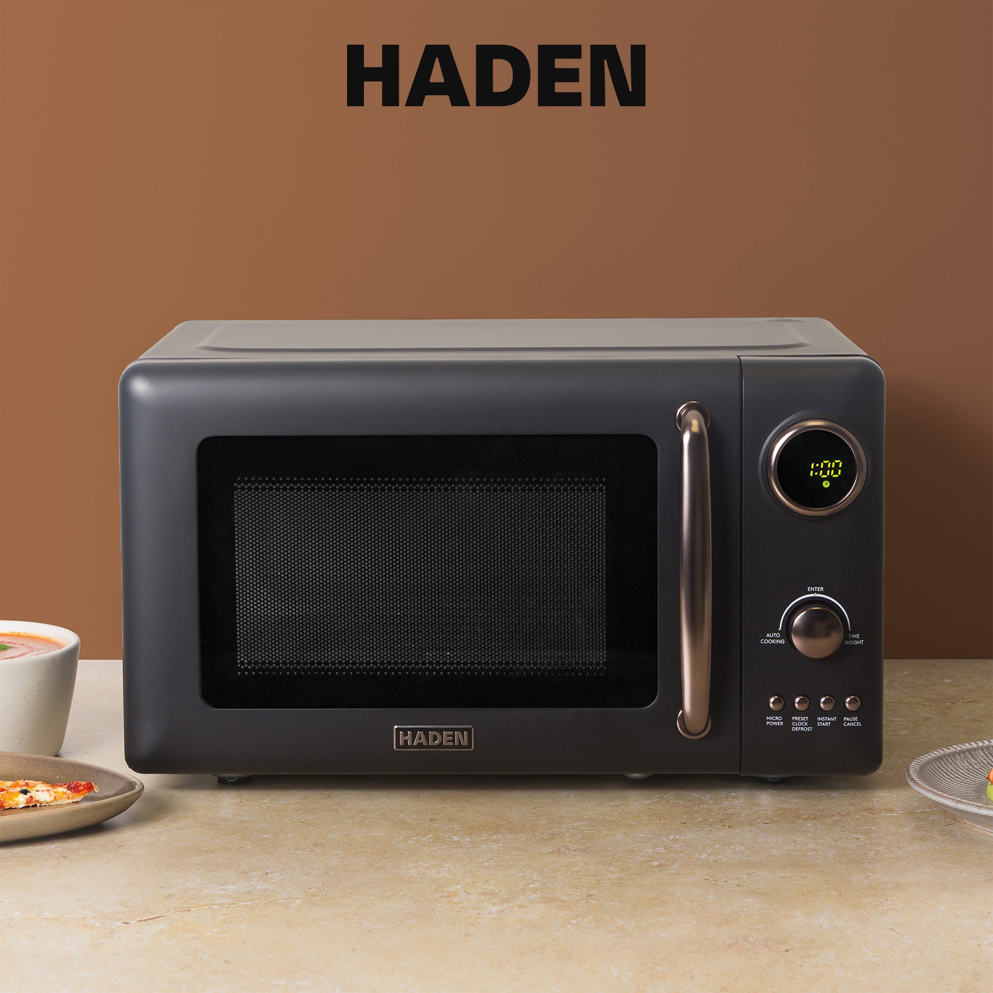 Haden 0.7 Cubic Foot Compact Countertop Microwave Oven, 700 Watts, Black/Pewter - VMInnovations