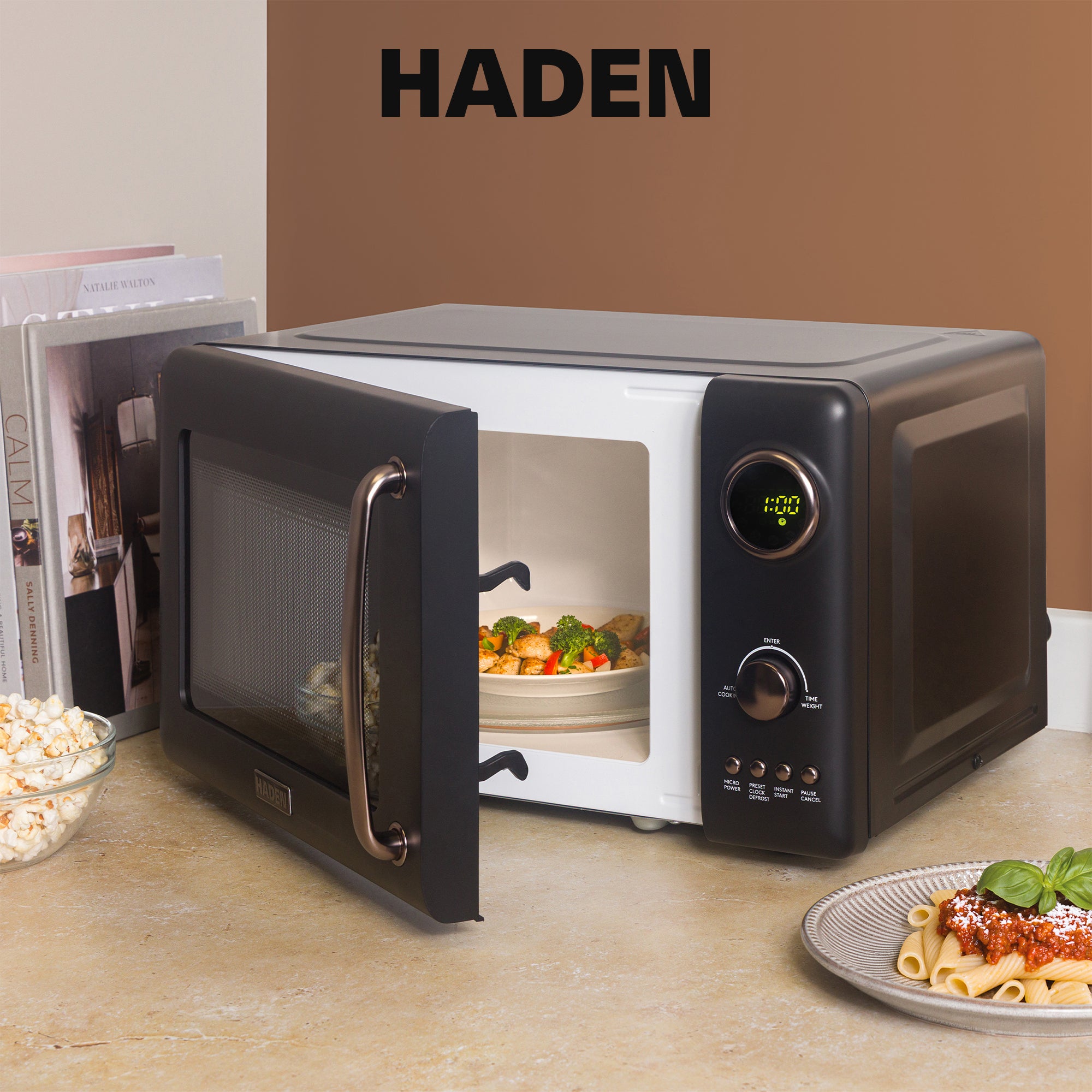 Haden 0.7 Cubic Foot Compact Countertop Microwave Oven, 700 Watts, Black/Pewter - VMInnovations