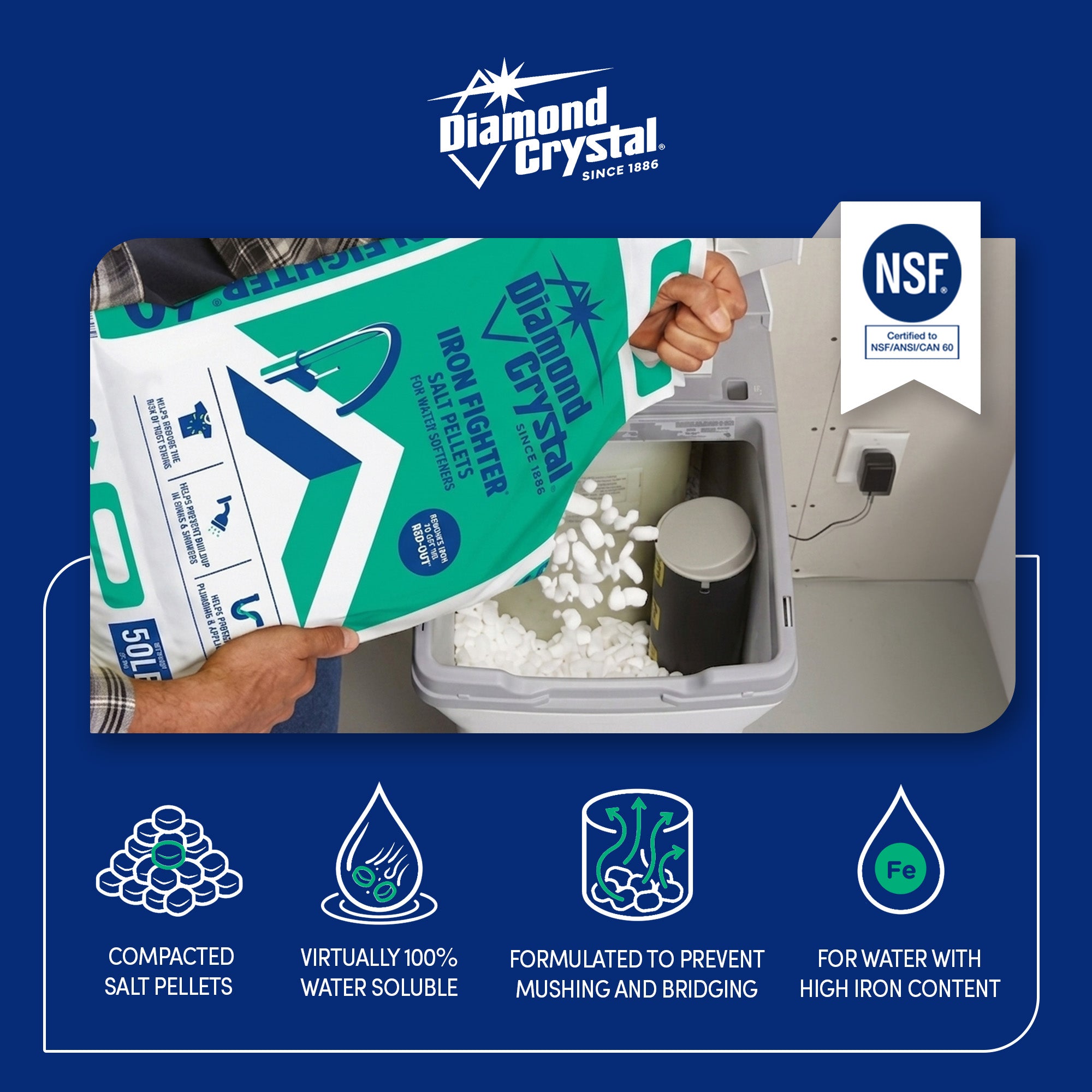 Diamond Crystal Iron Fighter Water Softener Soluble Salt Pellets, 40 Pounds