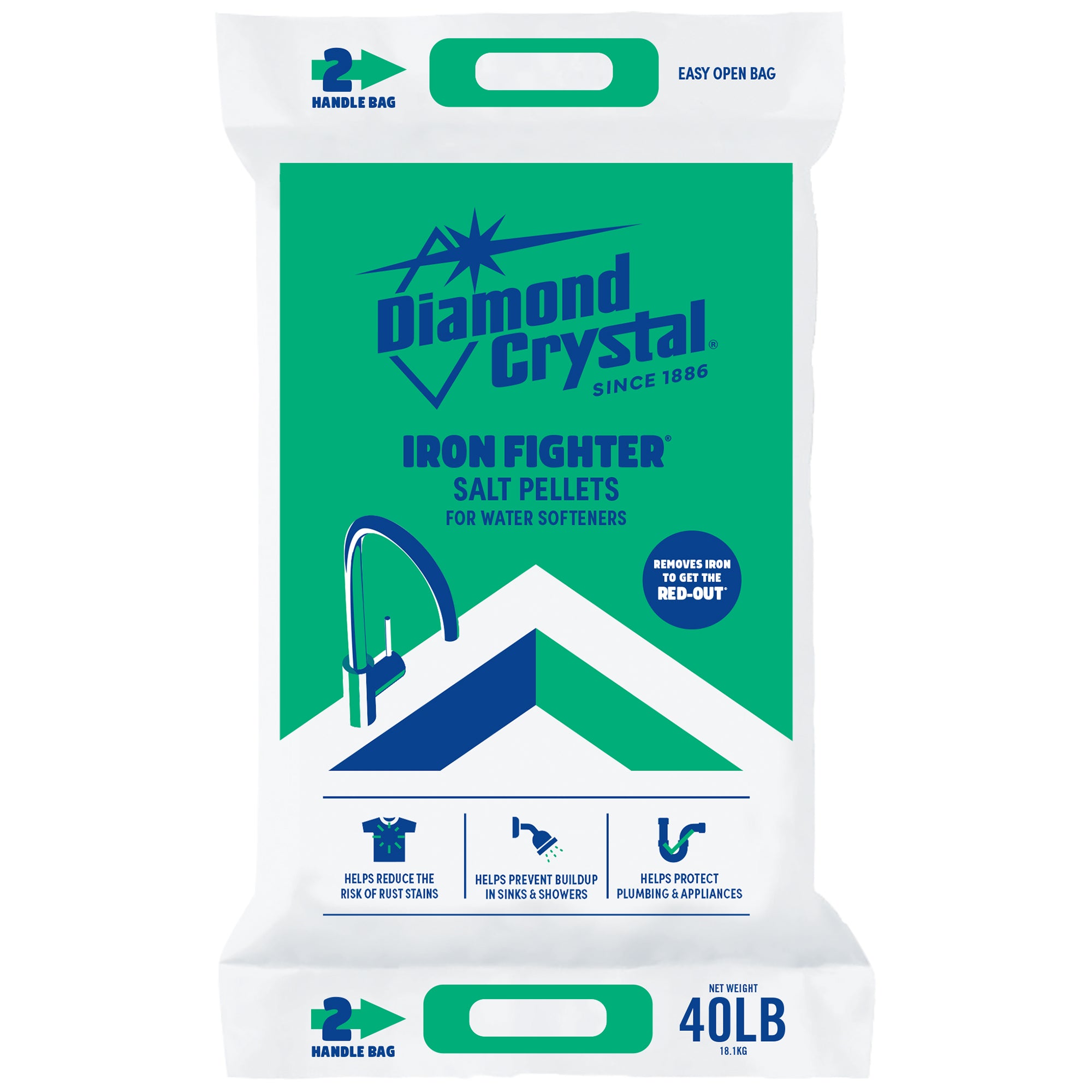 Diamond Crystal Iron Fighter Water Softener Soluble Salt Pellets, 40 Pounds