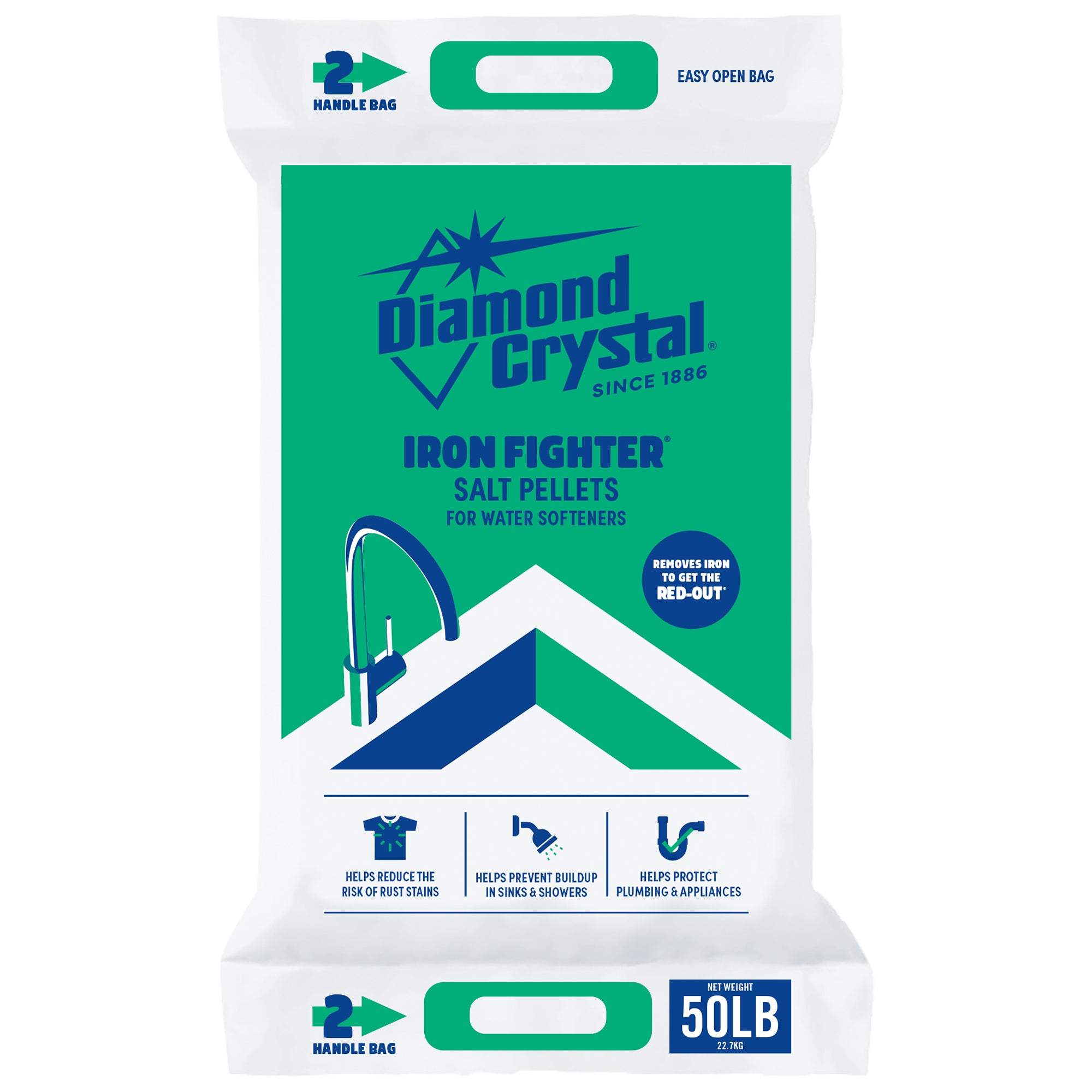 Diamond Crystal Iron Fighter Water Softener Soluble Salt Pellets, 50 Pounds