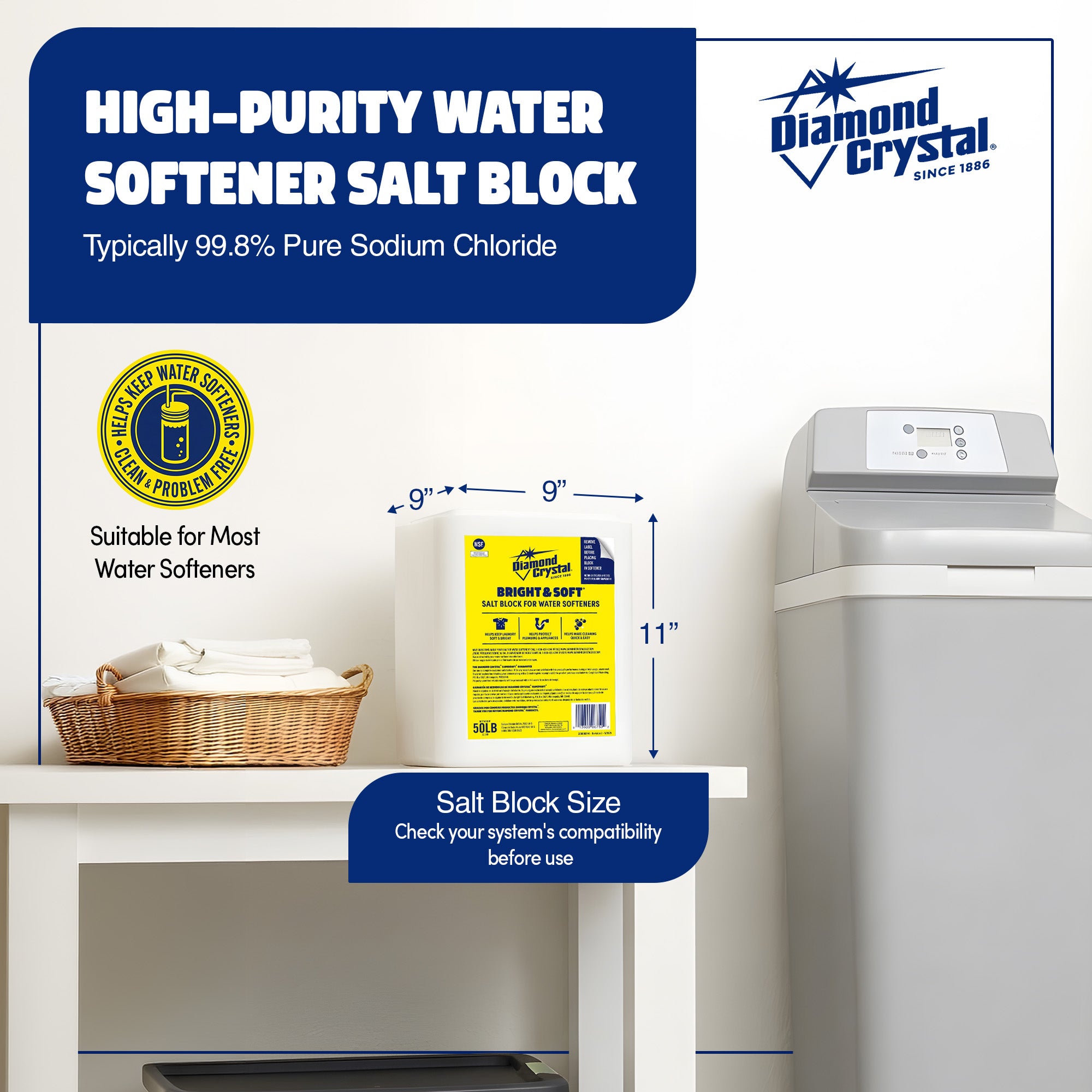 Diamond Crystal Bright and Soft Water Softener Soluble Salt Block, 50 Pounds
