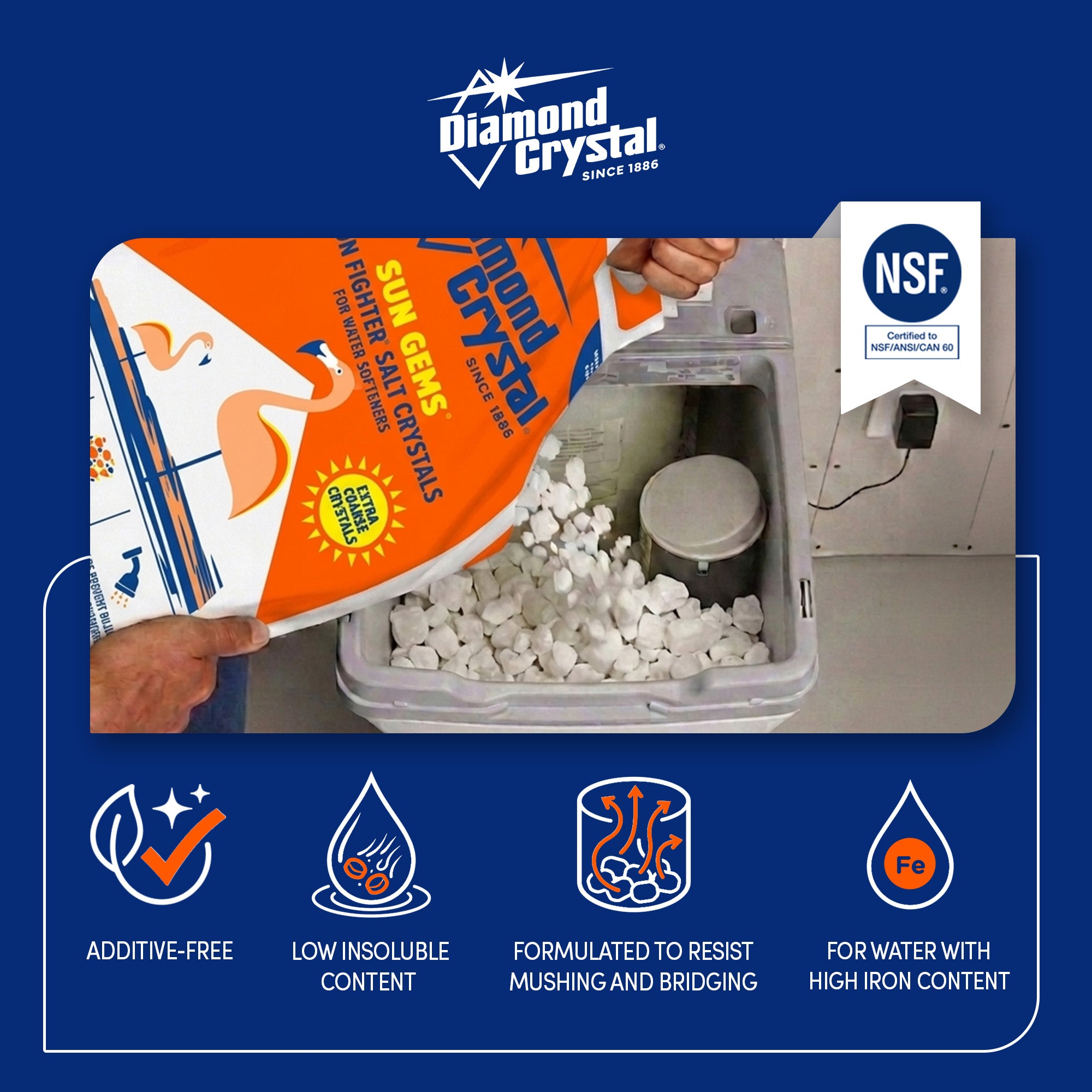Diamond Crystal Sun Gems Iron Fighter Water Softener Salt Crystals, 40 Pounds