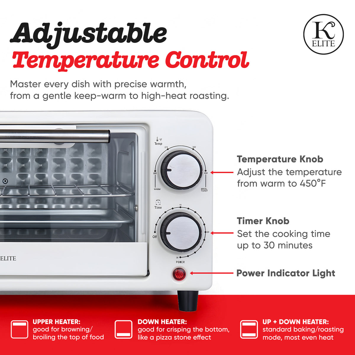 Kitchen Elite Compact Countertop Toaster Oven w Stainless Steel Tray (Open Box)