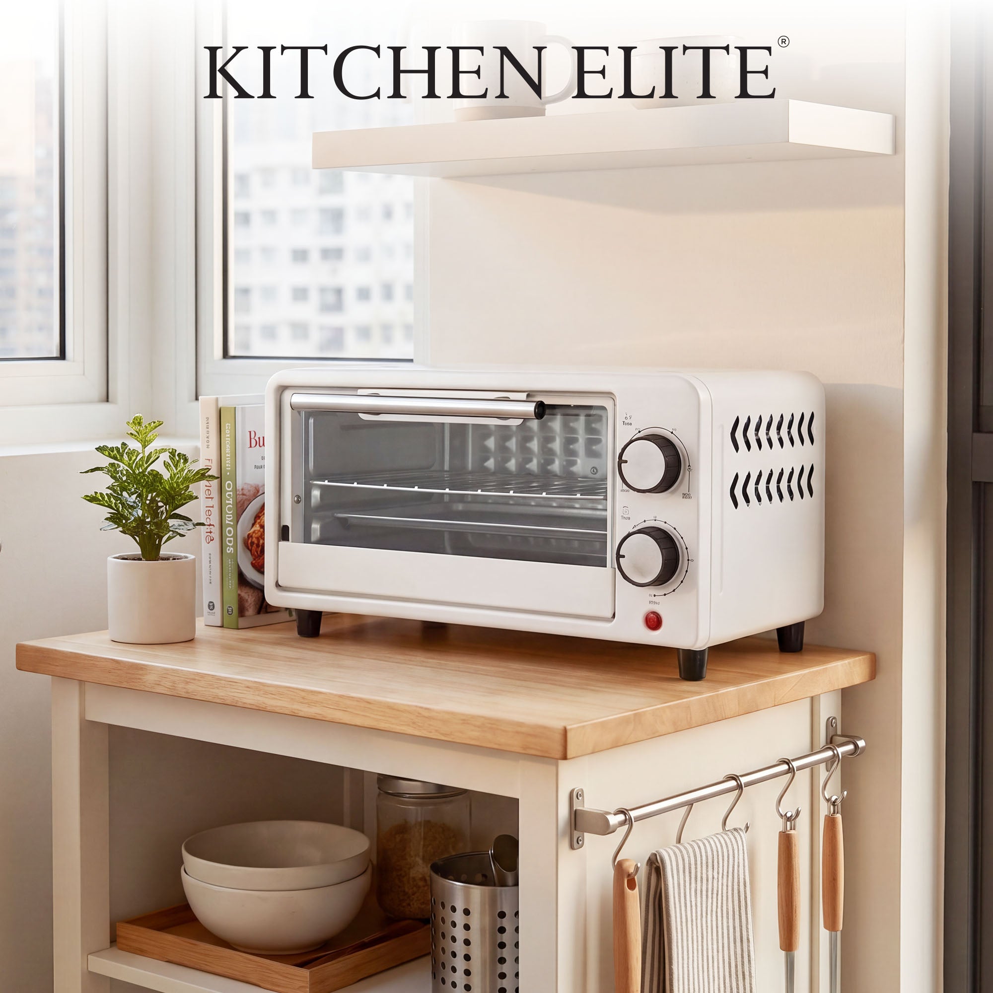 Kitchen Elite Compact Countertop Toaster Oven with Stainless Steel Tray, White - VMInnovations