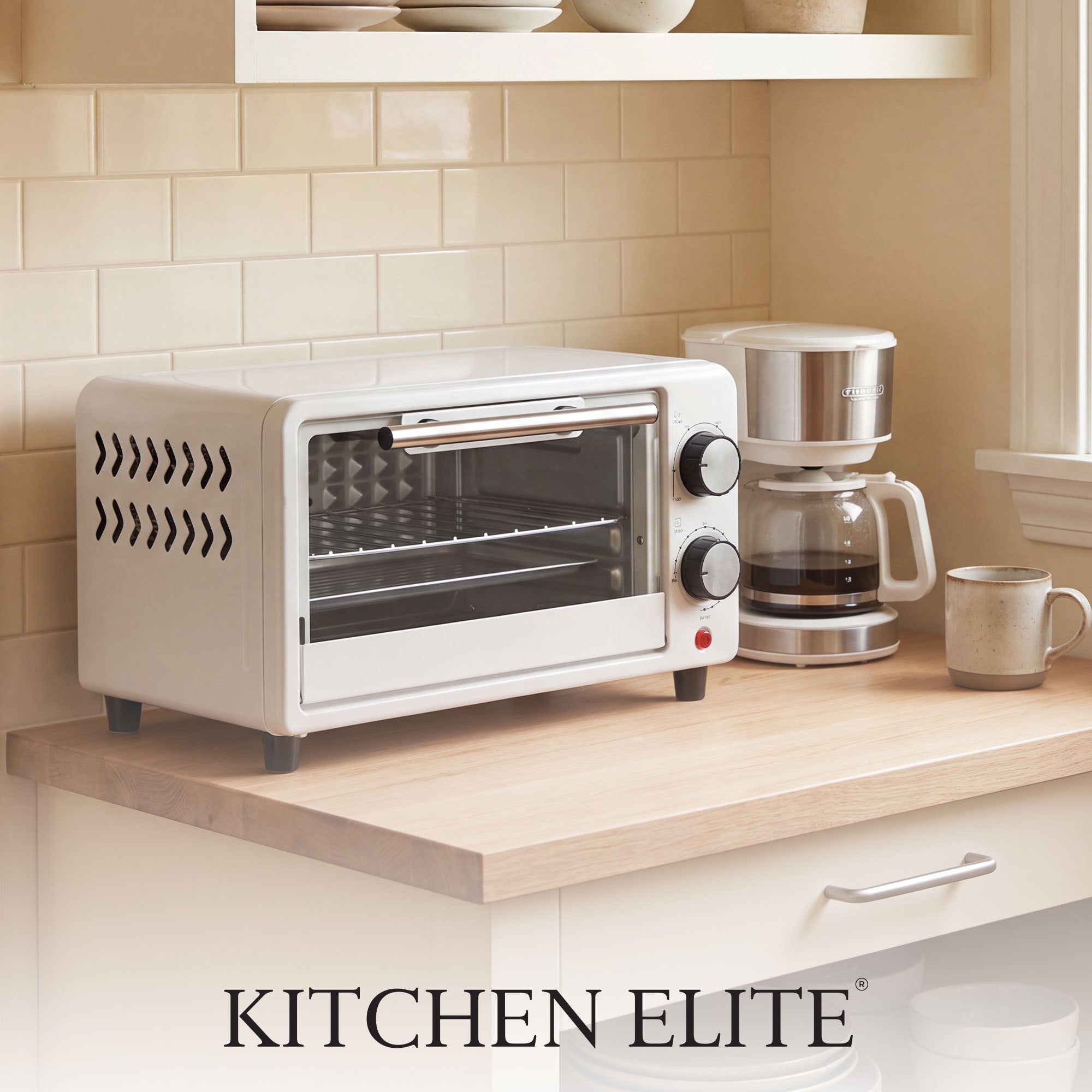 Kitchen Elite Compact Countertop Toaster Oven with Stainless Steel Tray, White - VMInnovations