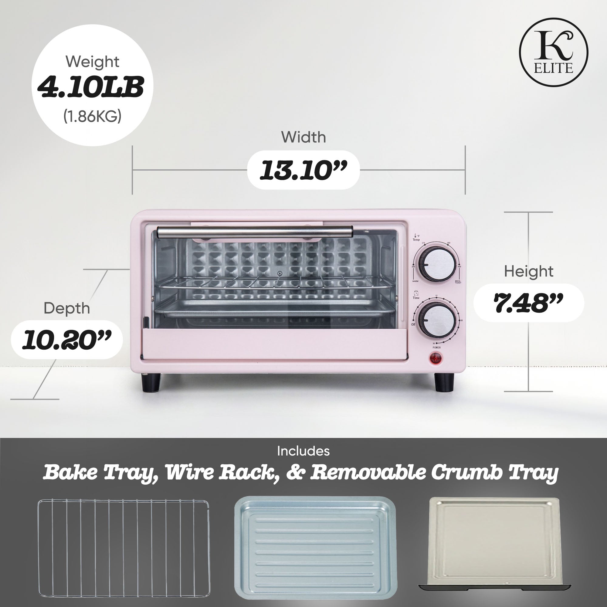 Kitchen Elite Compact Countertop Toaster Oven with Stainless Steel Tray, Pink - VMInnovations