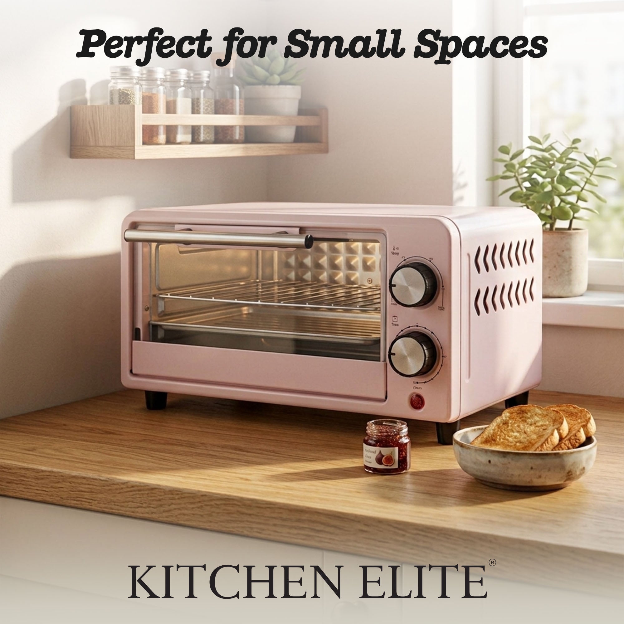 Kitchen Elite Compact Countertop Toaster Oven with Stainless Steel Tray, Pink - VMInnovations