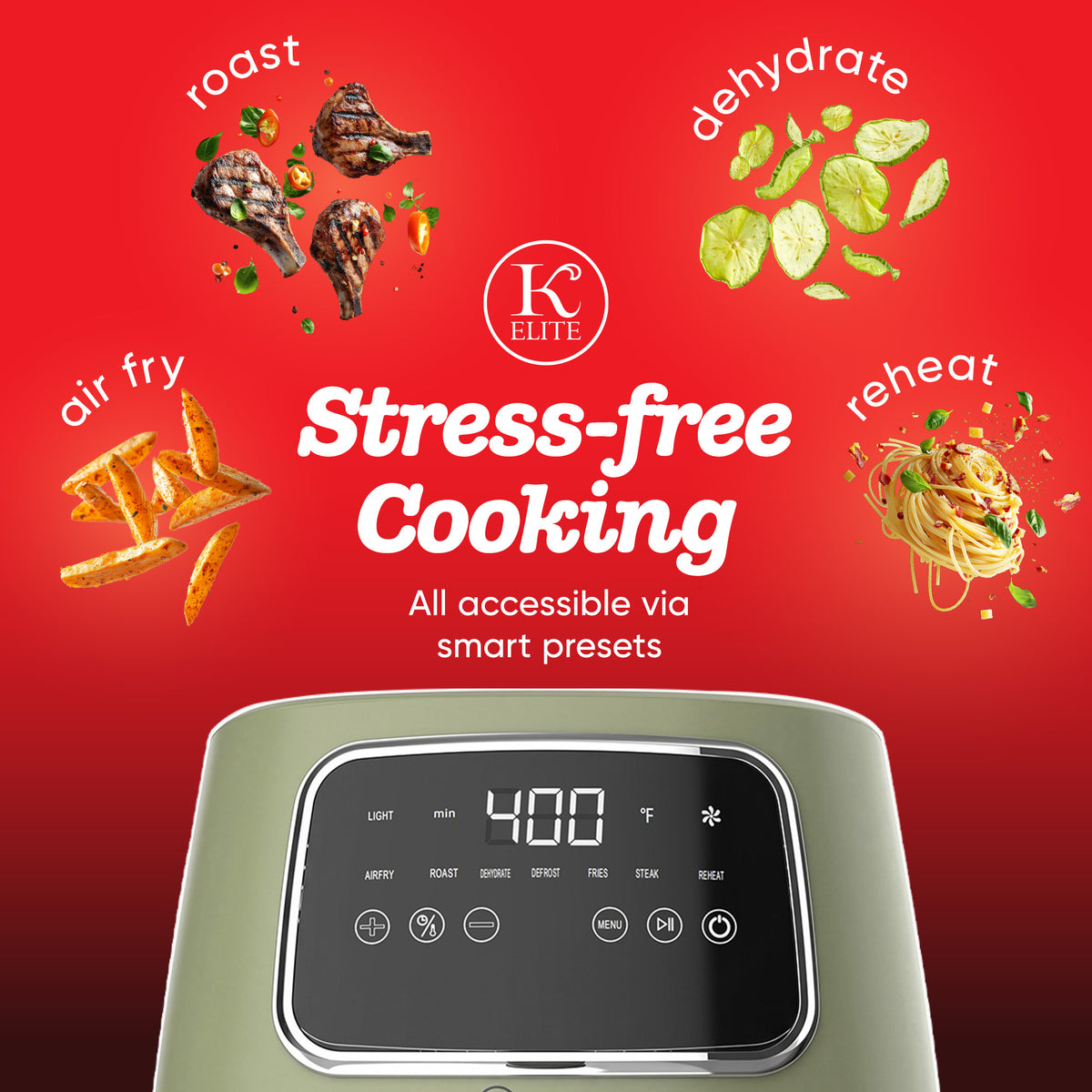Kitchen Elite 5.5 Qt Digital Air Fryer, Countertop Cooker with LED Screen, Green