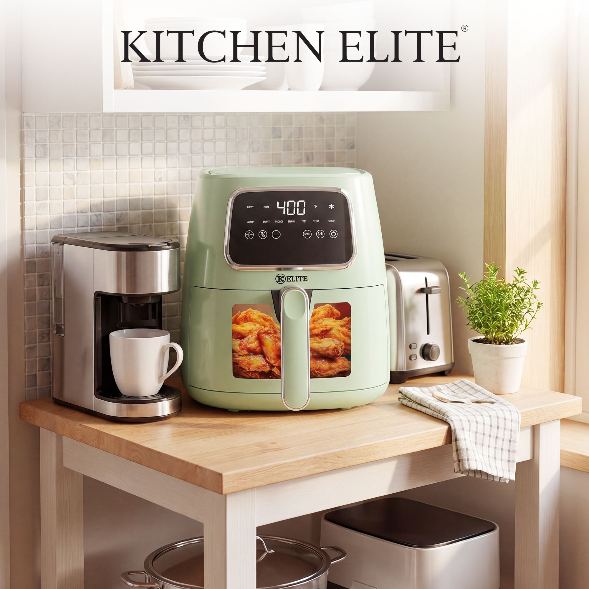 Kitchen Elite 5.5 Qt Digital Air Fryer, Countertop Cooker with LED Screen, Green - VMInnovations