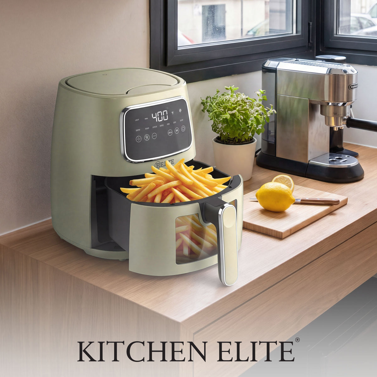 Kitchen Elite 5.5 Qt Digital Air Fryer, Countertop Cooker with LED Screen, Green