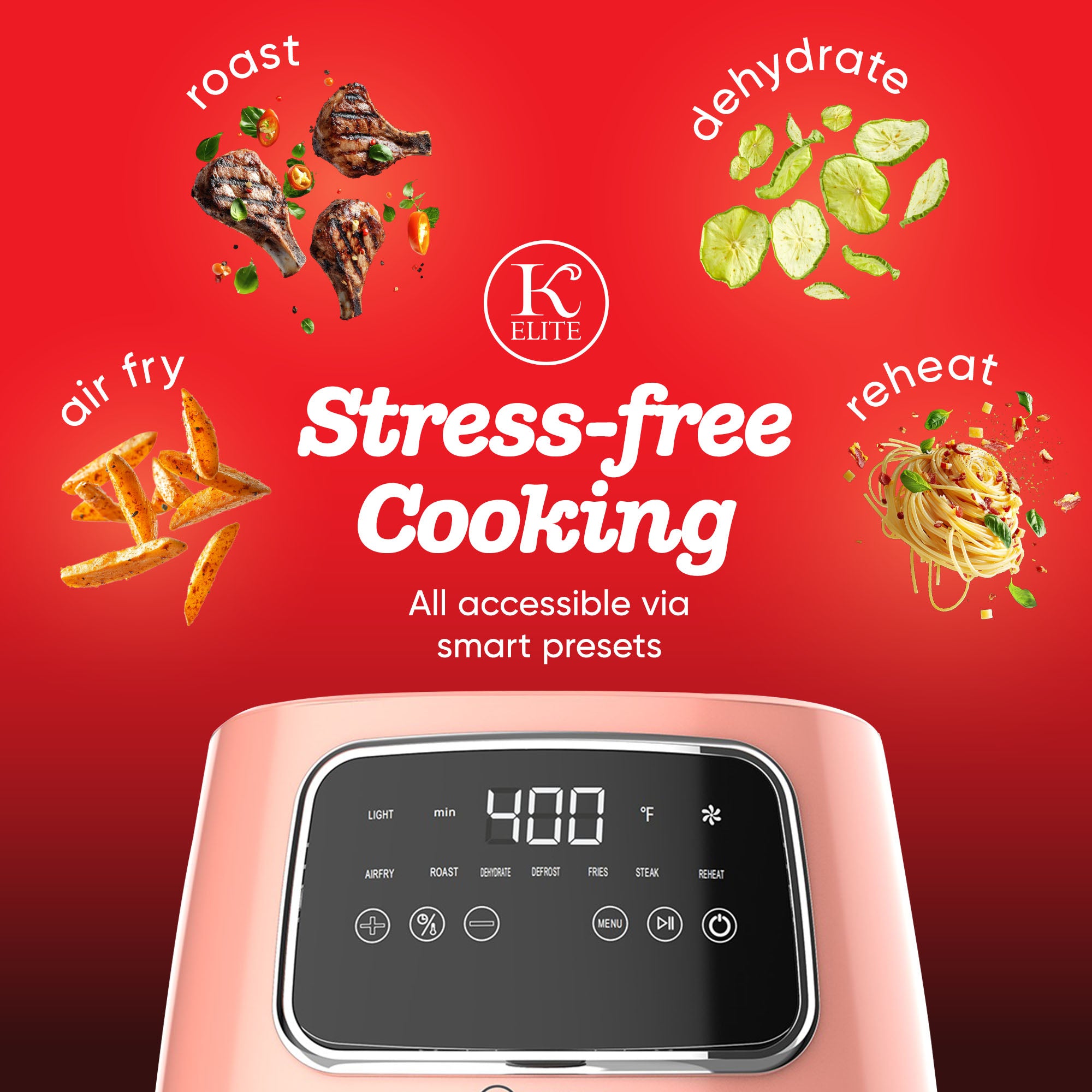 Kitchen Elite 5.5 Qt Digital Air Fryer, Countertop Cooker w/ LED Screen, Peach - VMInnovations