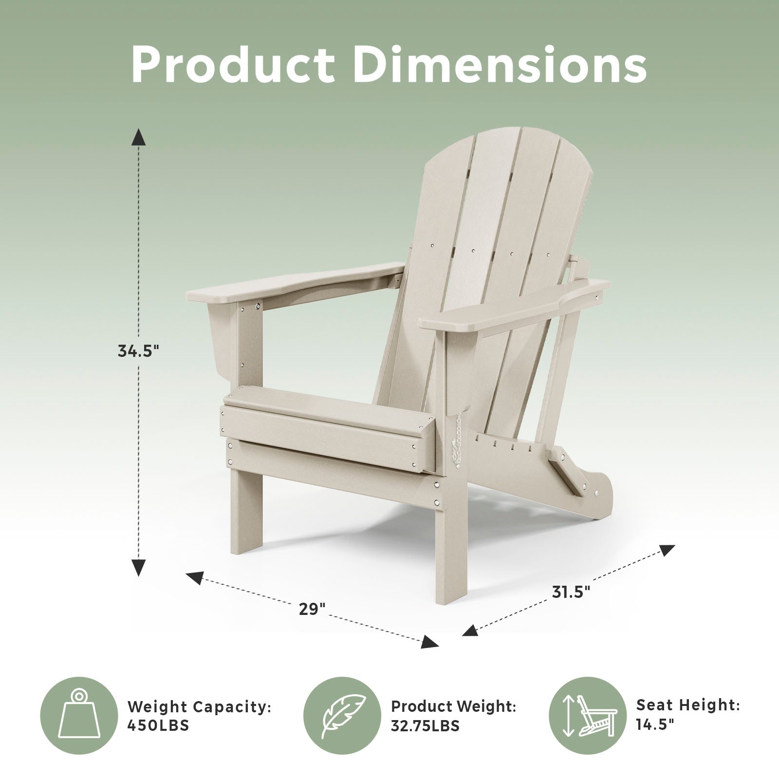 WestinTrends Malibu Classic Outdoor Patio HDPE Folding Adirondack Chair, Sand