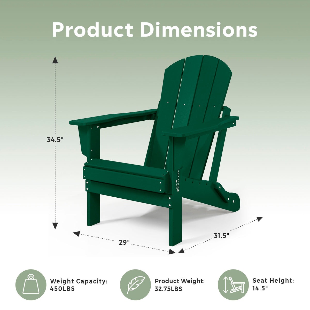WestinTrends Malibu Outdoor Patio HDPE Folding Poly Adirondack Chair, Dark Green