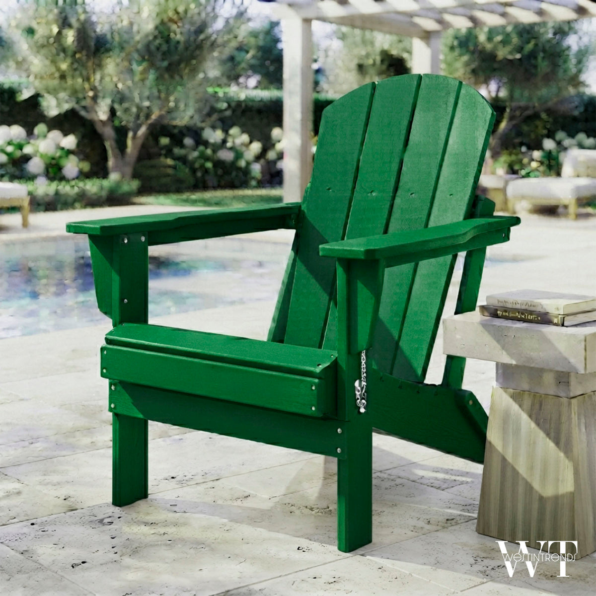 WestinTrends Malibu Outdoor Patio HDPE Folding Poly Adirondack Chair, Dark Green