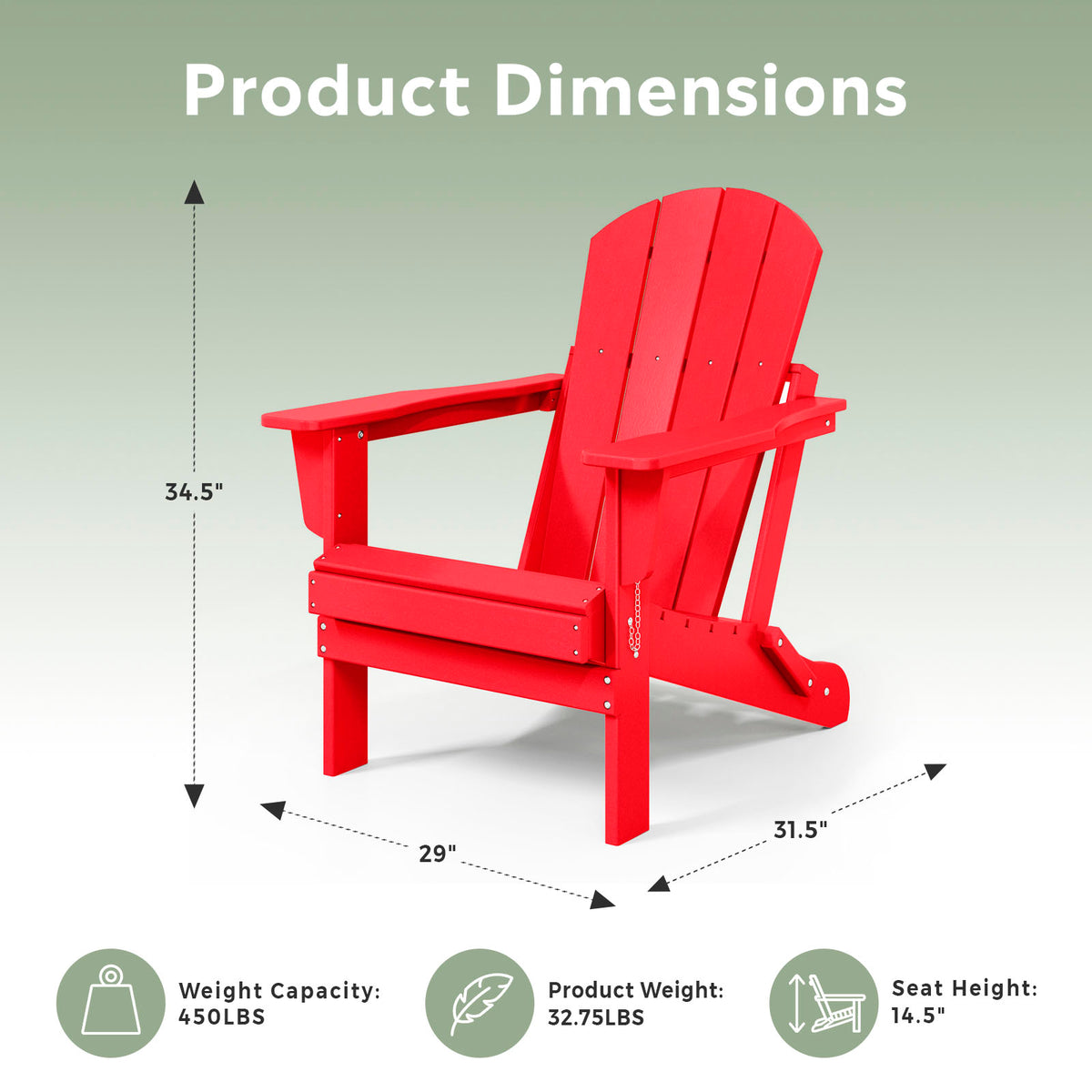 WestinTrends Malibu Classic Outdoor Patio HDPE Folding Adirondack Chair, Red