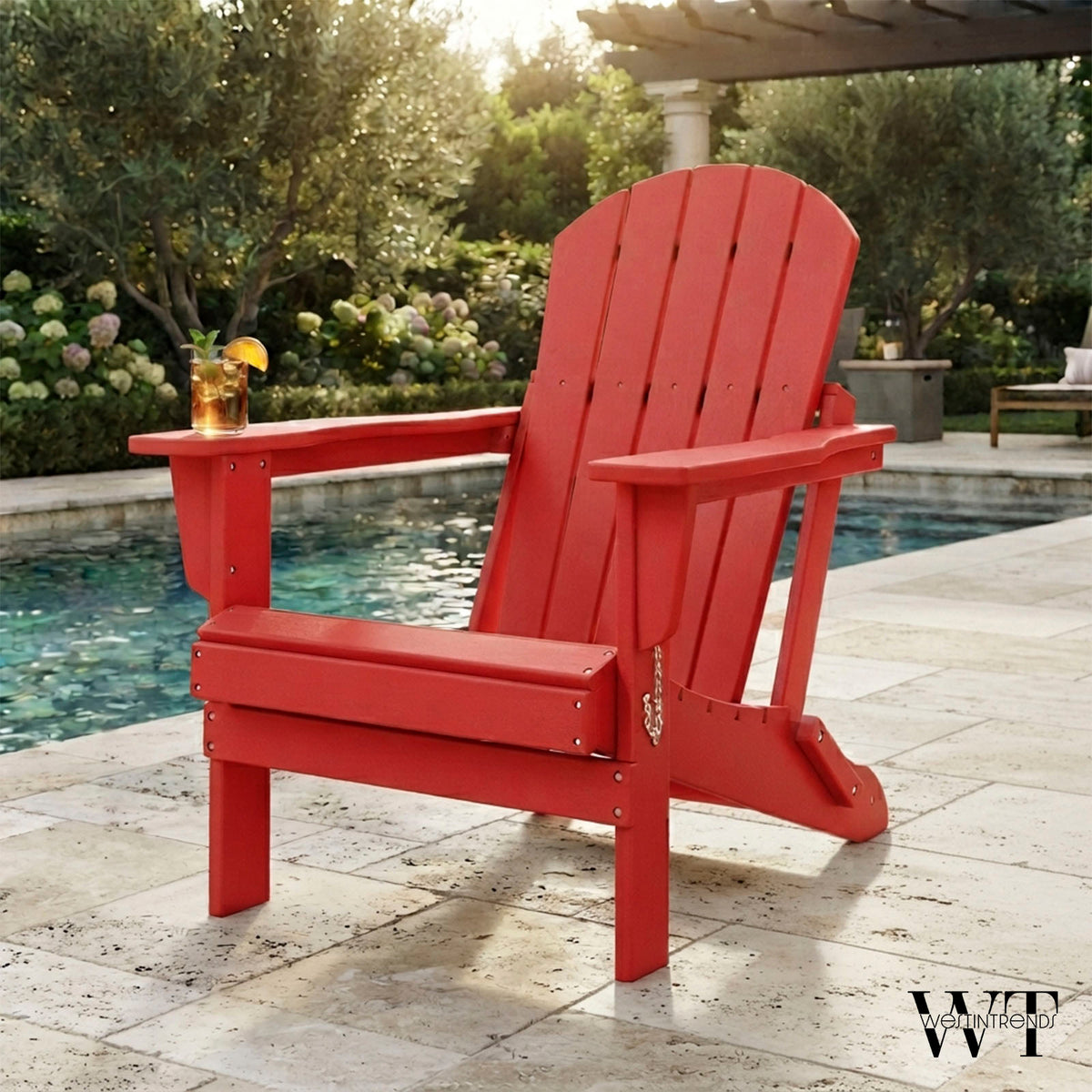 WestinTrends Malibu Classic Outdoor Patio HDPE Folding Adirondack Chair, Red