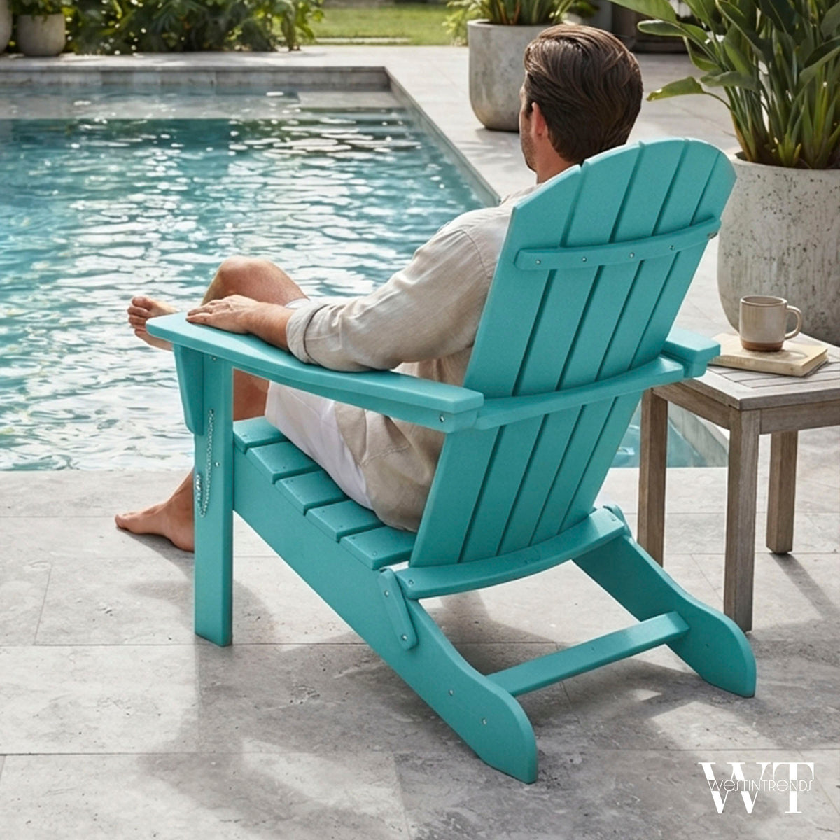 WestinTrends Malibu Outdoor Patio HDPE Folding Adirondack Chair, Pacific Blue