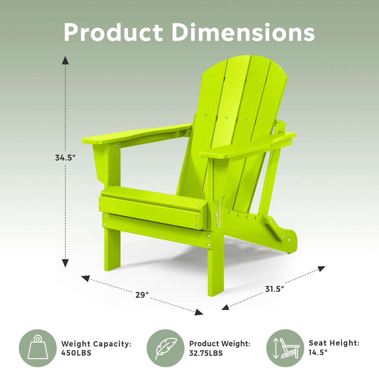 WestinTrends Malibu Classic Outdoor Patio HDPE Folding Adirondack Chair, Lime