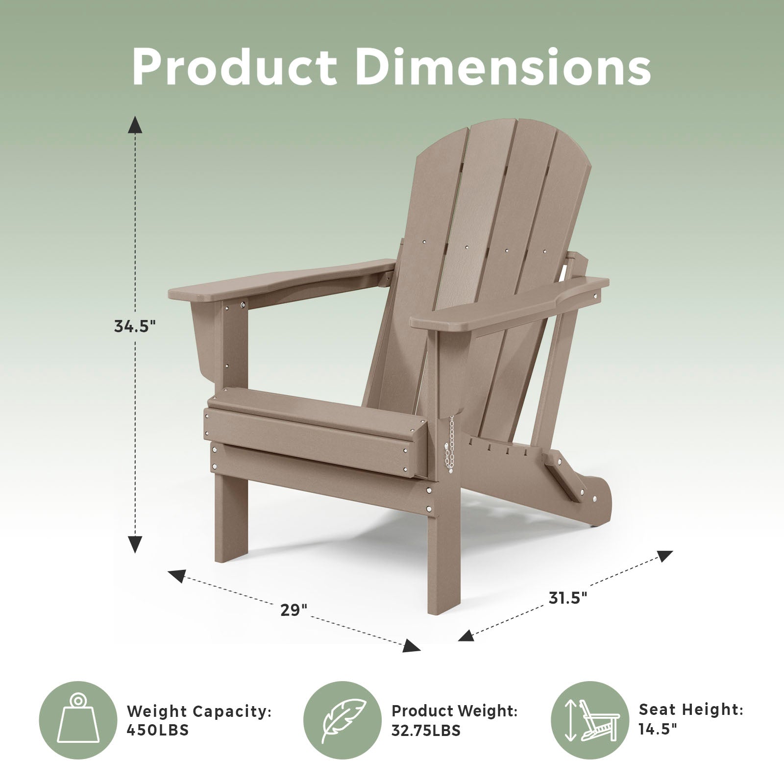 WestinTrends Malibu Outdoor Patio HDPE Folding Adirondack Chair, Weathered Wood
