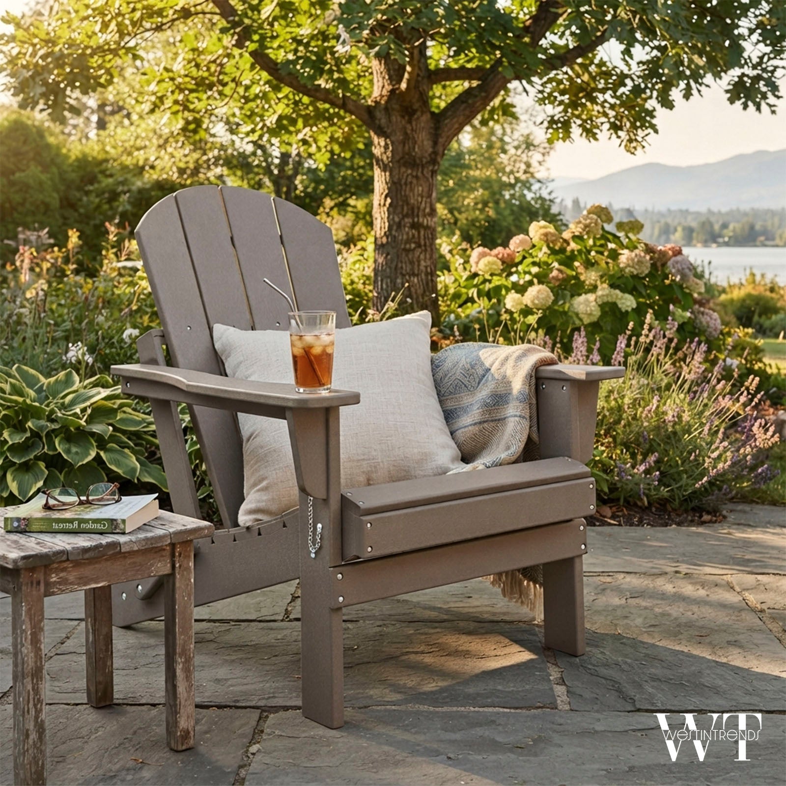 WestinTrends Malibu Outdoor Patio HDPE Folding Adirondack Chair, Weathered Wood