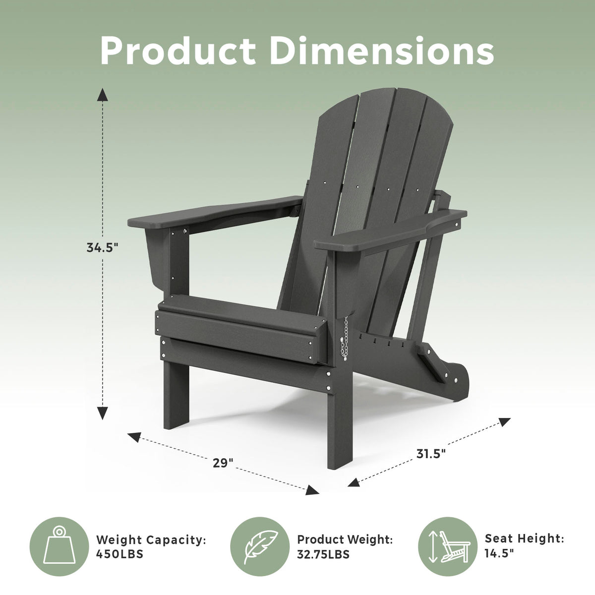 WestinTrends Malibu Outdoor Patio HDPE Plastic Folding Adirondack Chair, Gray