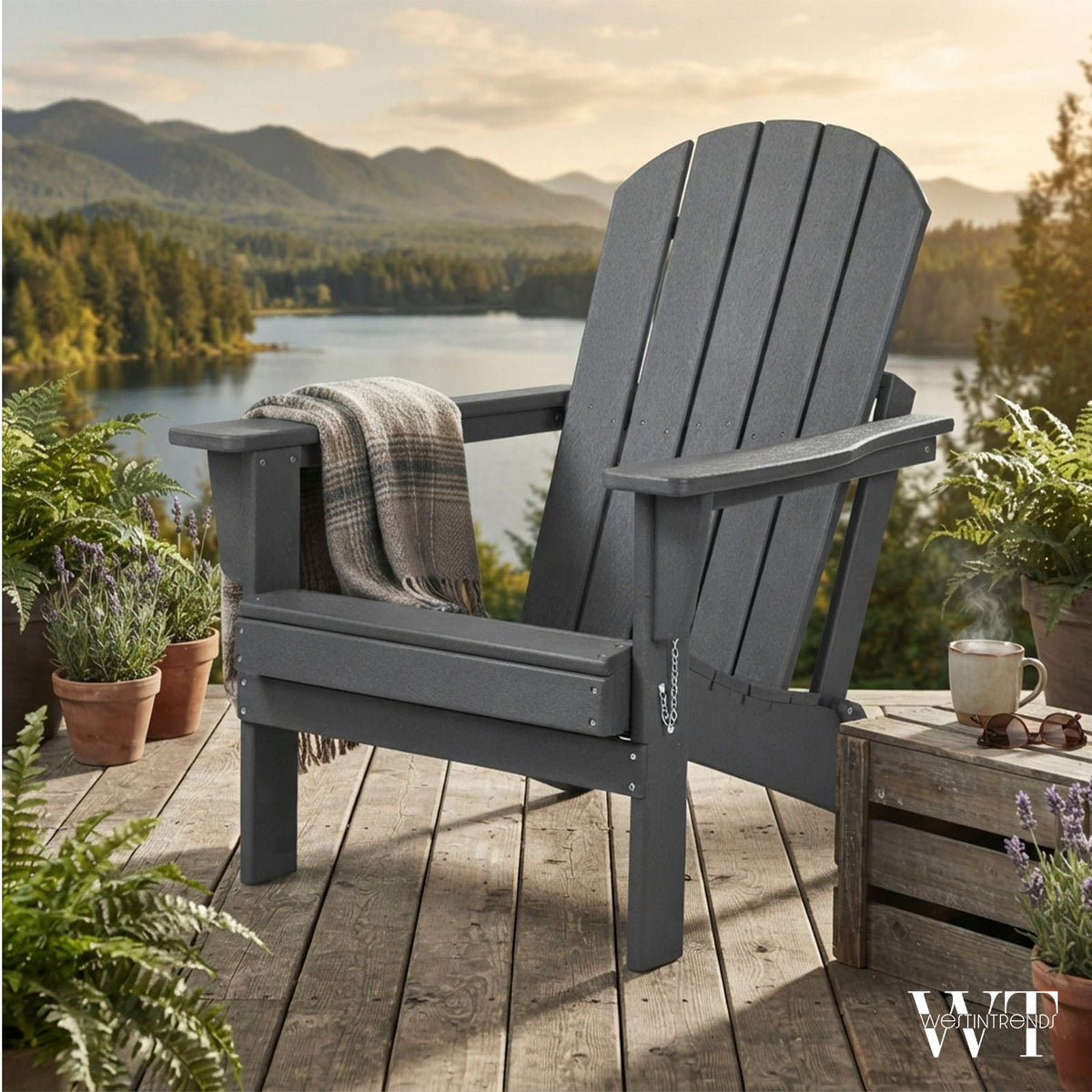 WestinTrends Malibu Outdoor Patio HDPE Plastic Folding Adirondack Chair, Gray