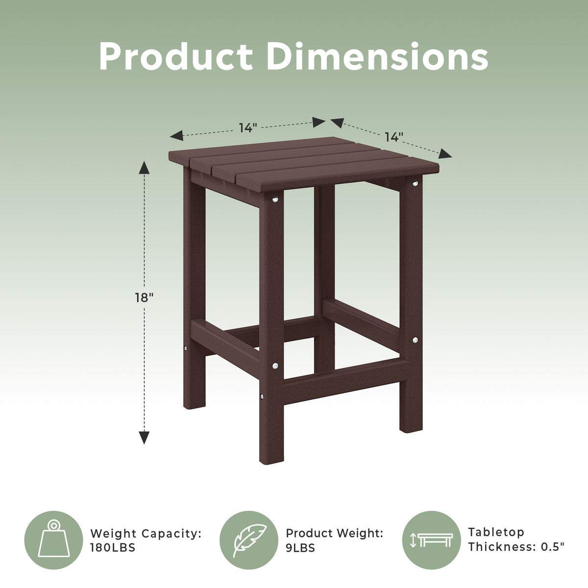 WestinTrends Malibu 14-Inch Square Outdoor Side Table for Adirondack Chair