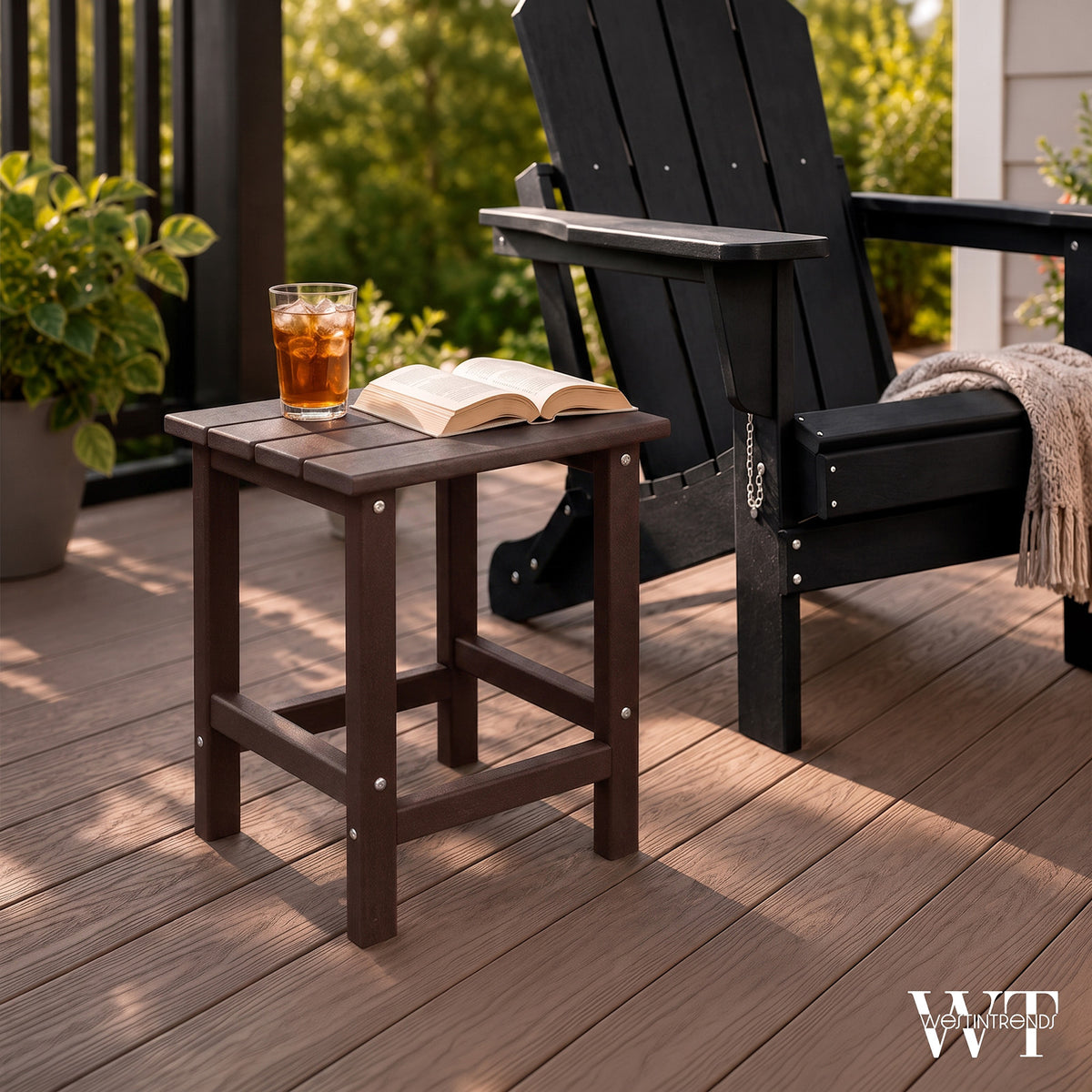 WestinTrends Malibu 14-Inch Square Outdoor Side Table for Adirondack Chair