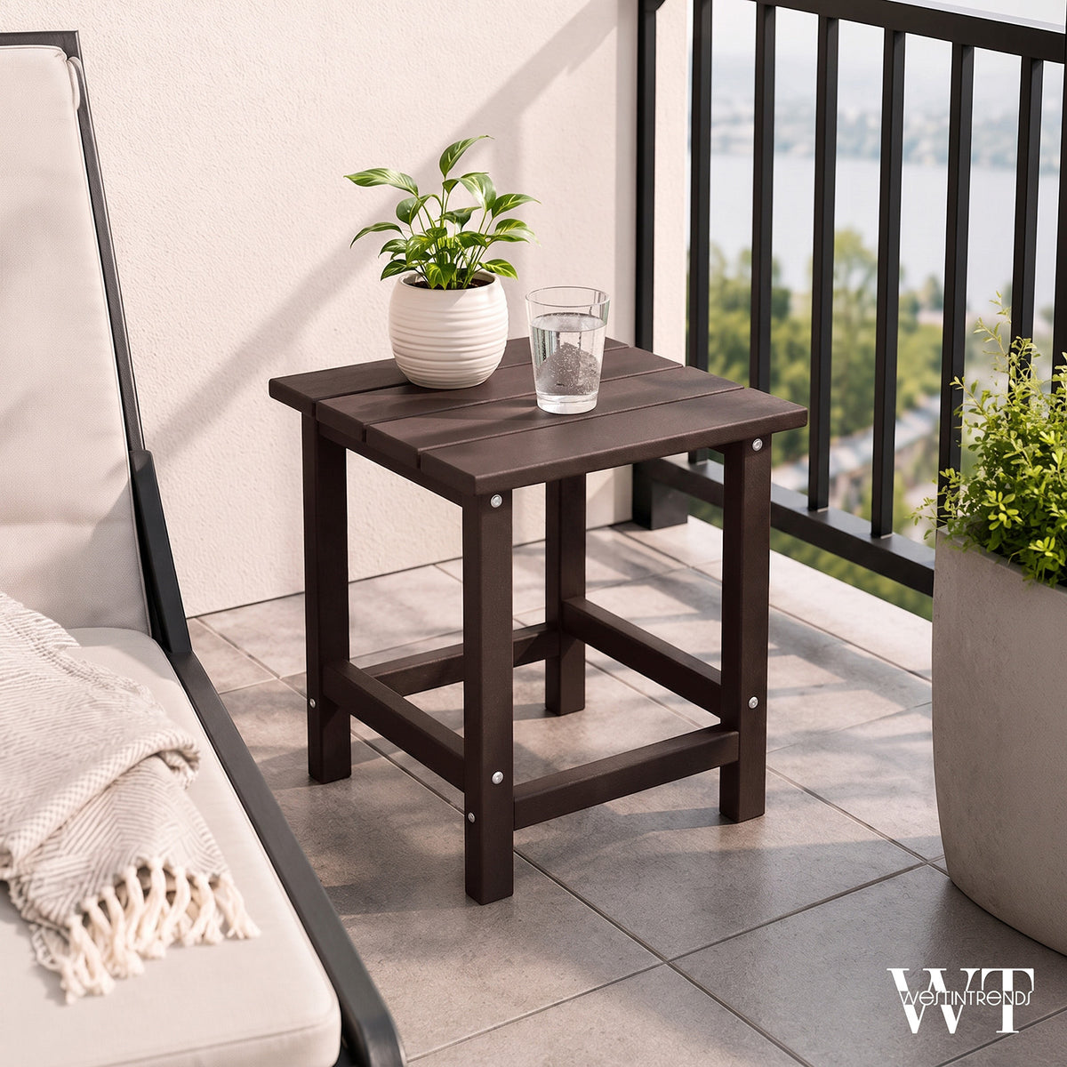 WestinTrends Malibu 14-Inch Square Outdoor Side Table for Adirondack Chair