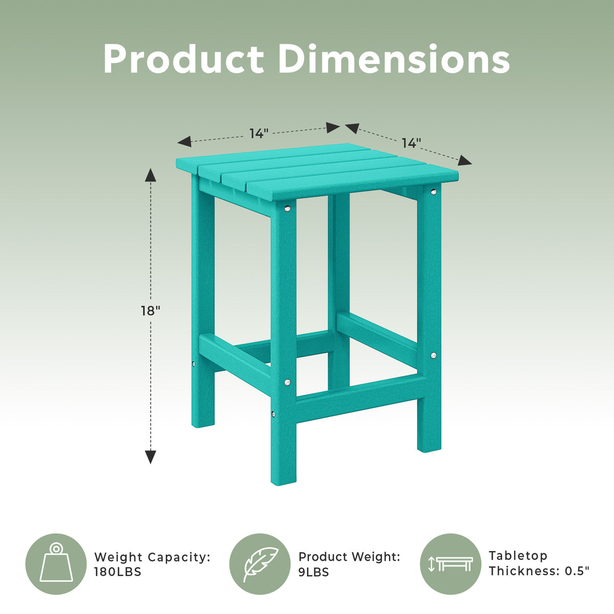 WestinTrends Malibu 14-Inch Square Outdoor Side Table for Adirondack Chair
