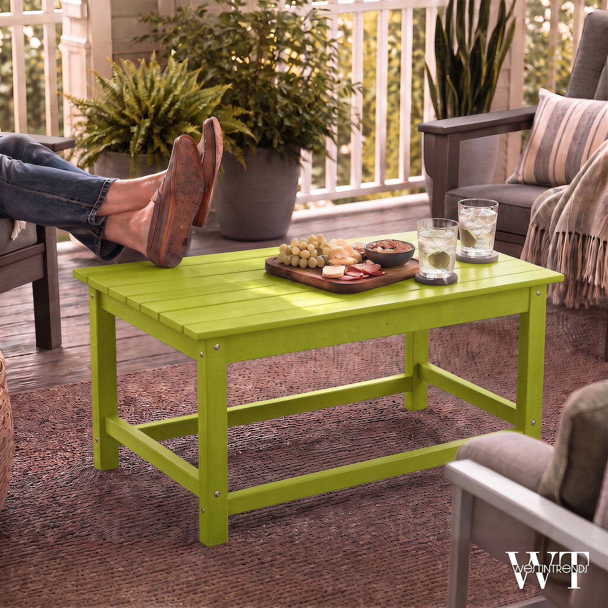 WestinTrends Malibu Outdoor Poly Lumber Coffee Table, 35.25 x 17.5 Inch, Lime