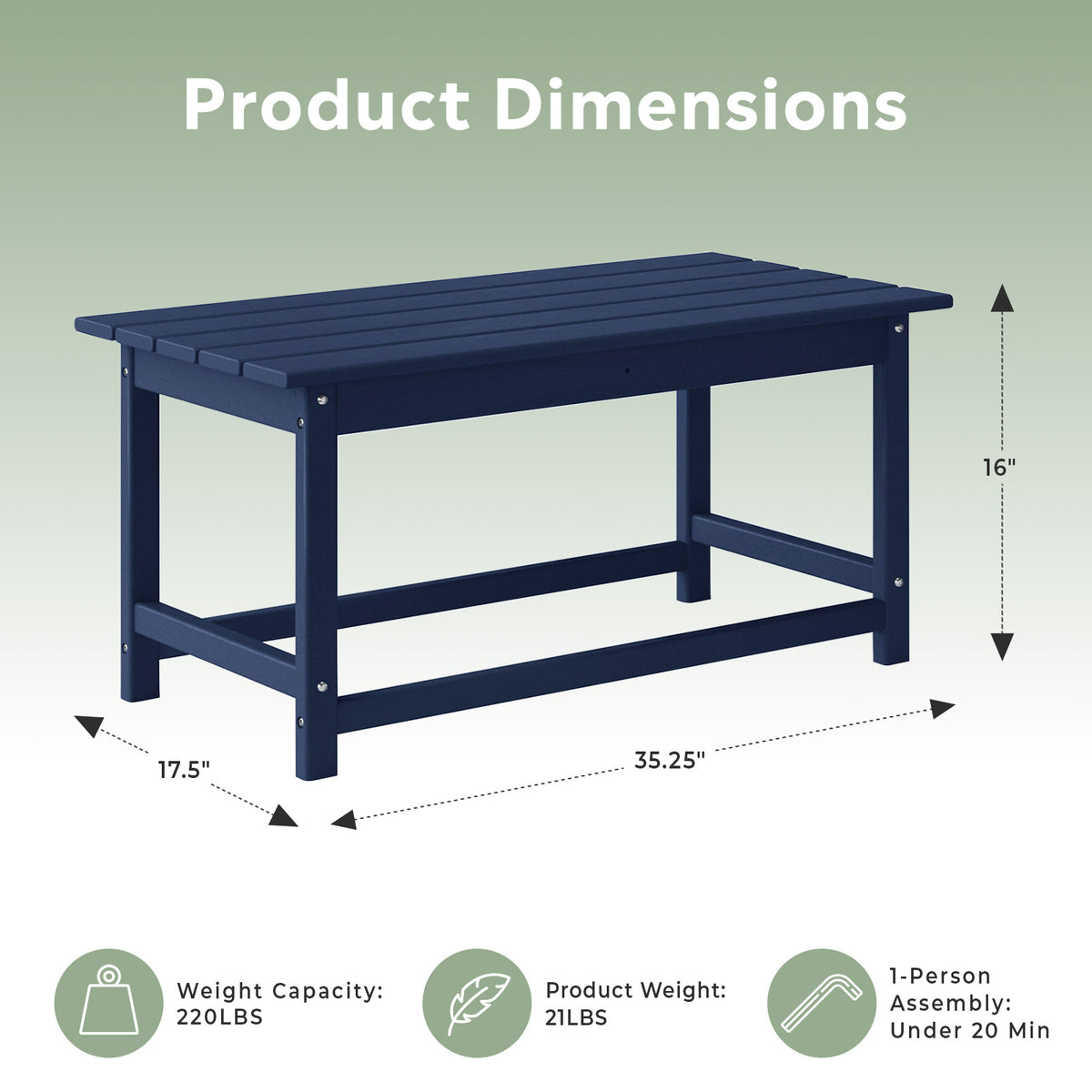 WestinTrends Malibu Outdoor Poly Coffee Table, 35.25 x 17.5 Inch, Navy Blue